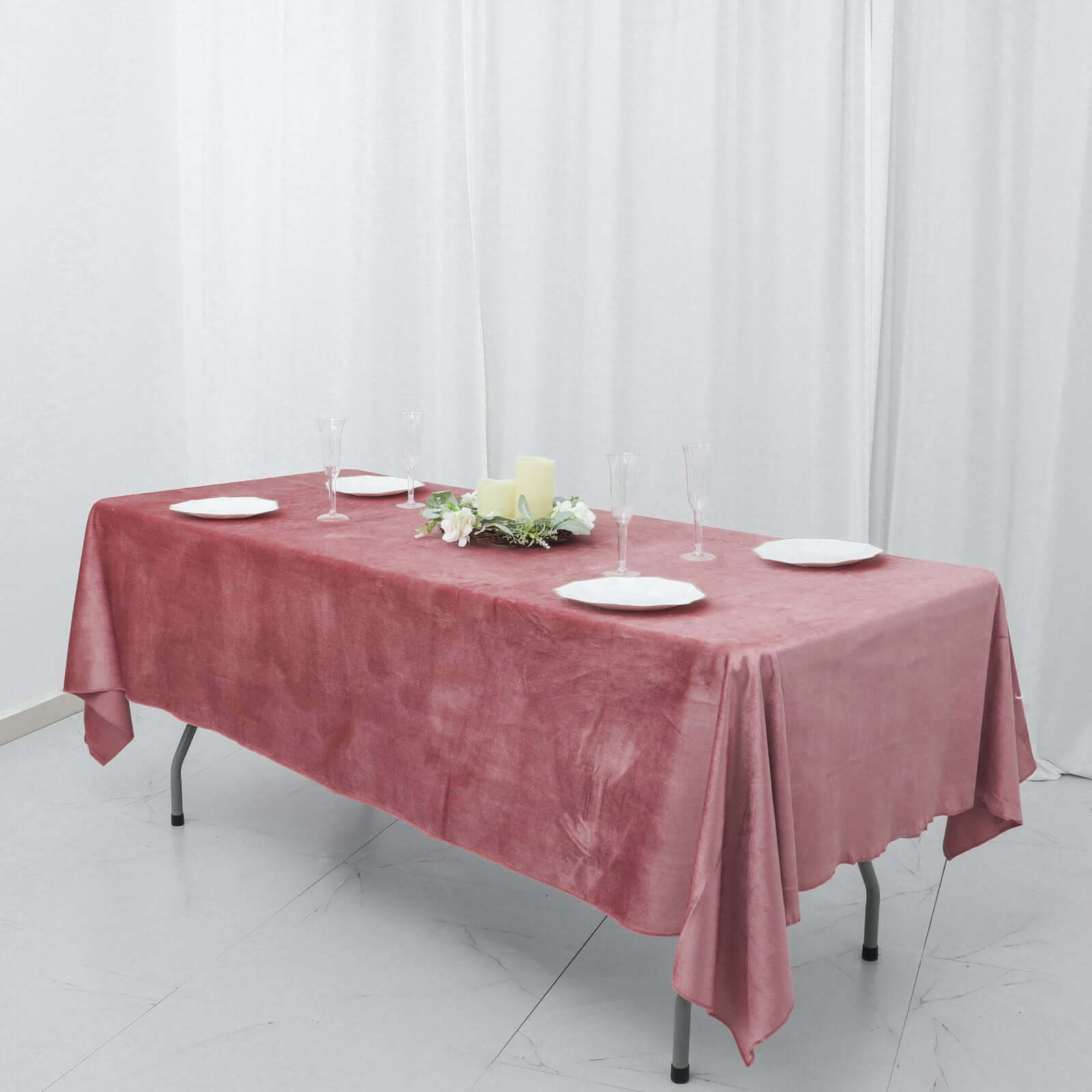 Premium Velvet 60"x102" Rectangle Tablecloth Dusty Rose - Reusable & Soft Table Cover