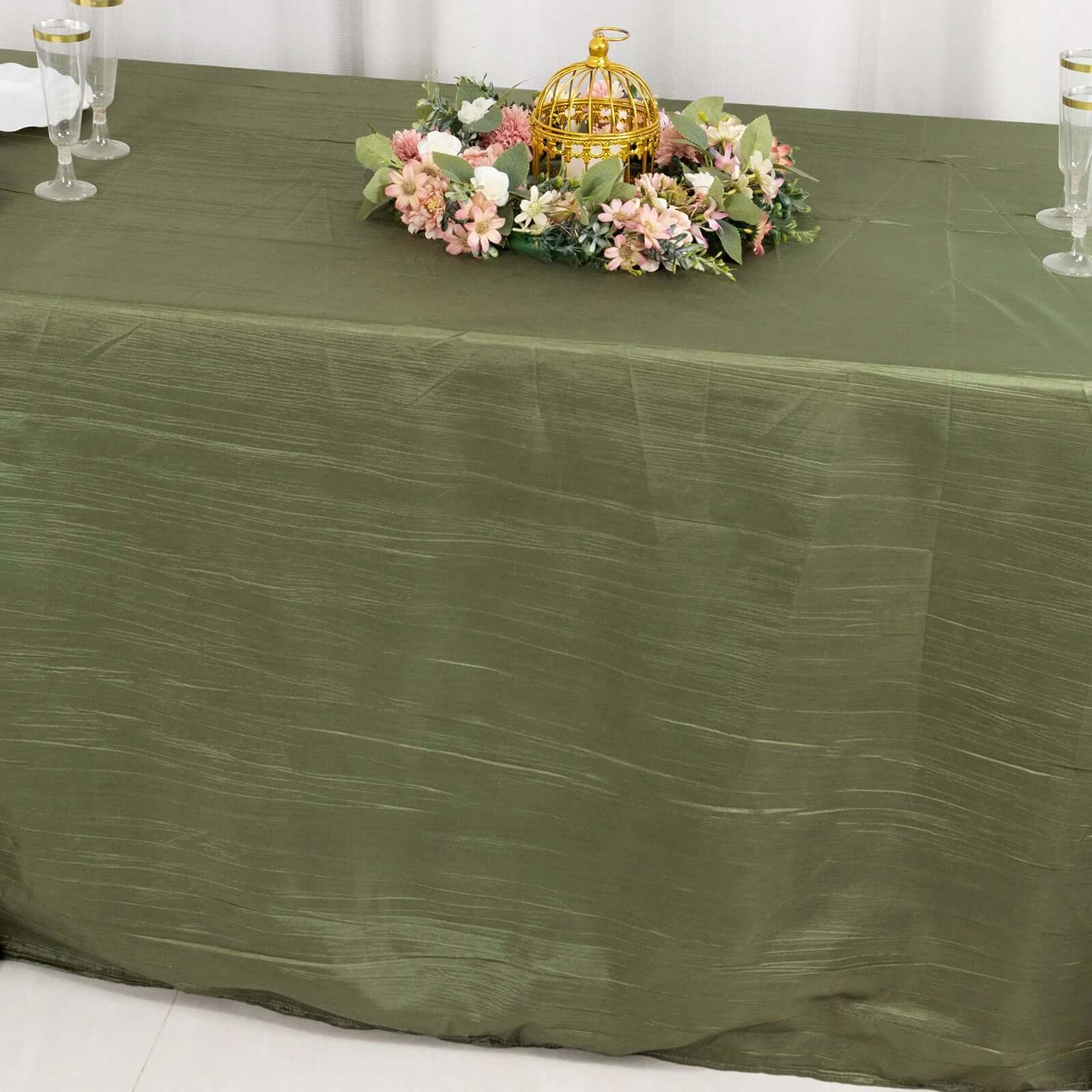 Taffeta 90"x132" Rectangle Tablecloth Dusty Sage Green - Seamless Accordion Crinkle Table Cover