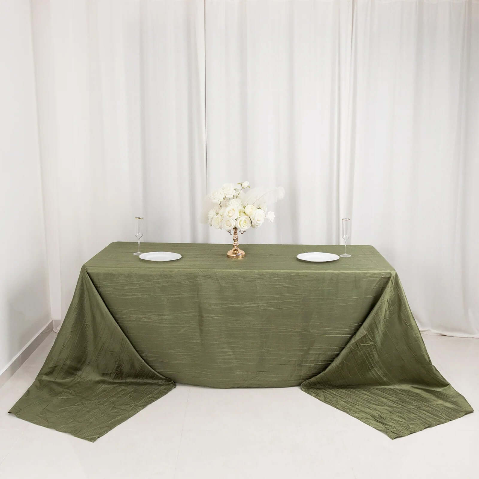 Taffeta 90"x156" Rectangle Tablecloth Dusty Sage Green - Accordion Crinkle Seamless Table Cover