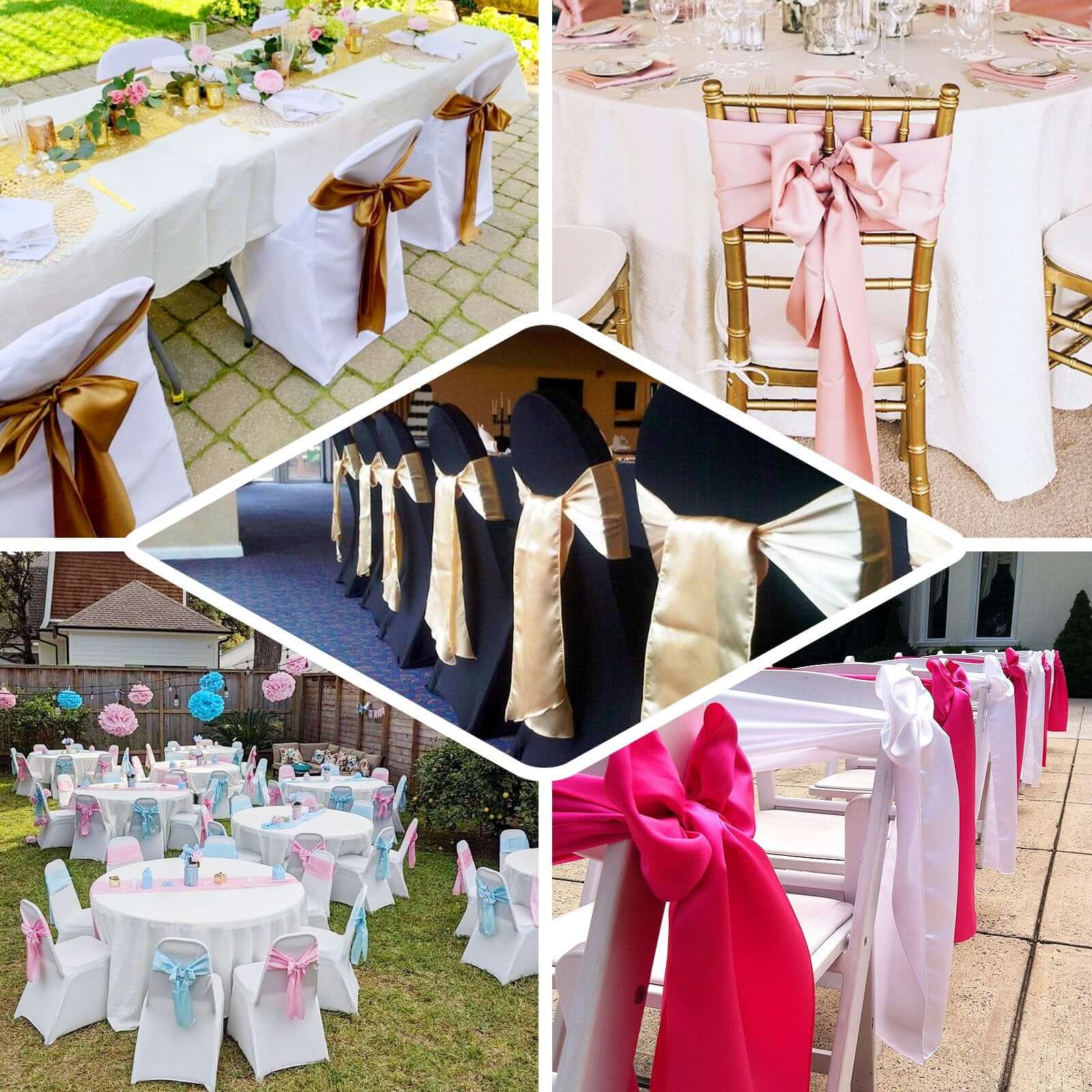 5 Pack Satin Chair Sashes Dusty Sage Green - Durable Chair Bows with Shiny Finish 6"x106"