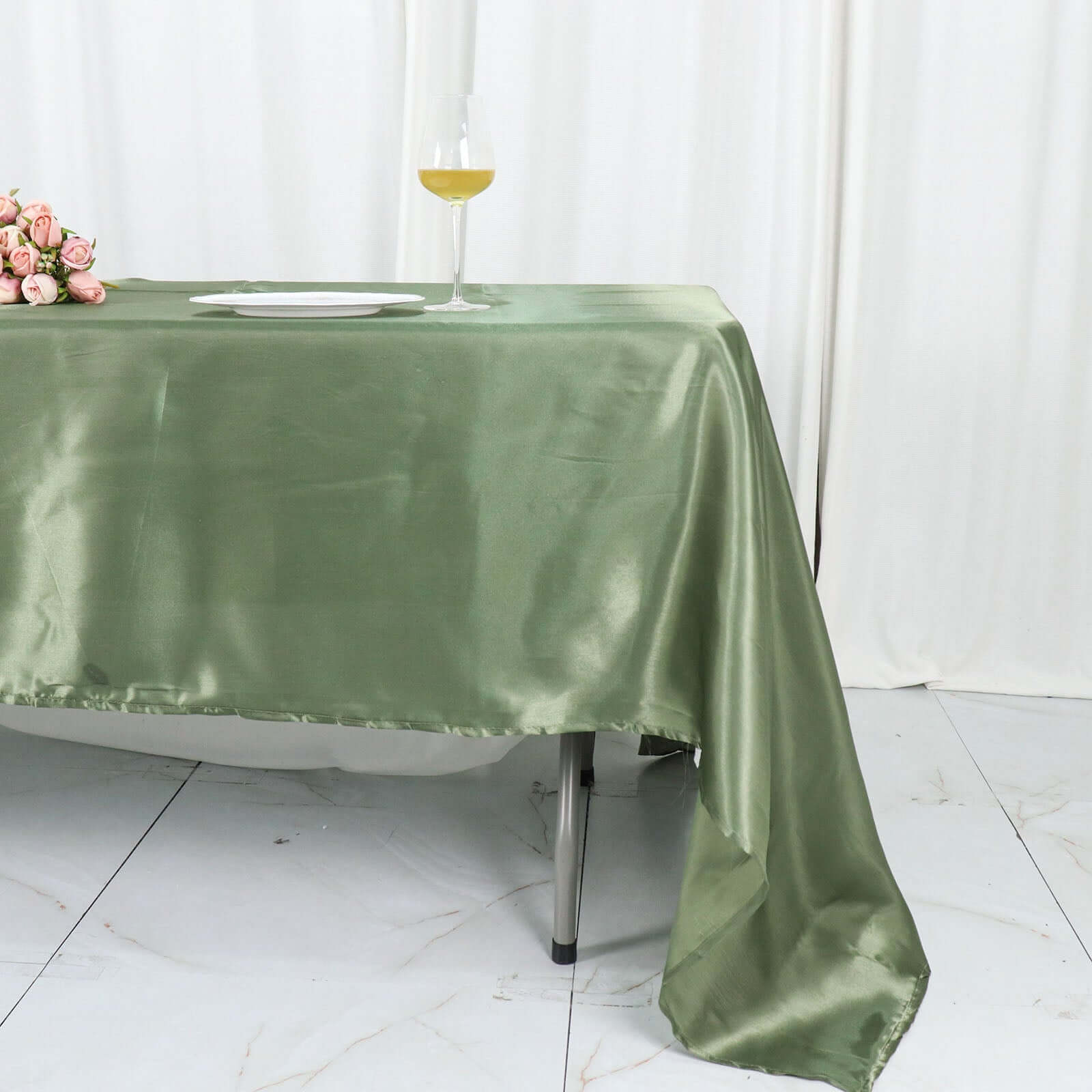 Satin Rectangular 60"x126" Tablecloth Dusty Sage Green - Smooth and Lustrous Table Cover