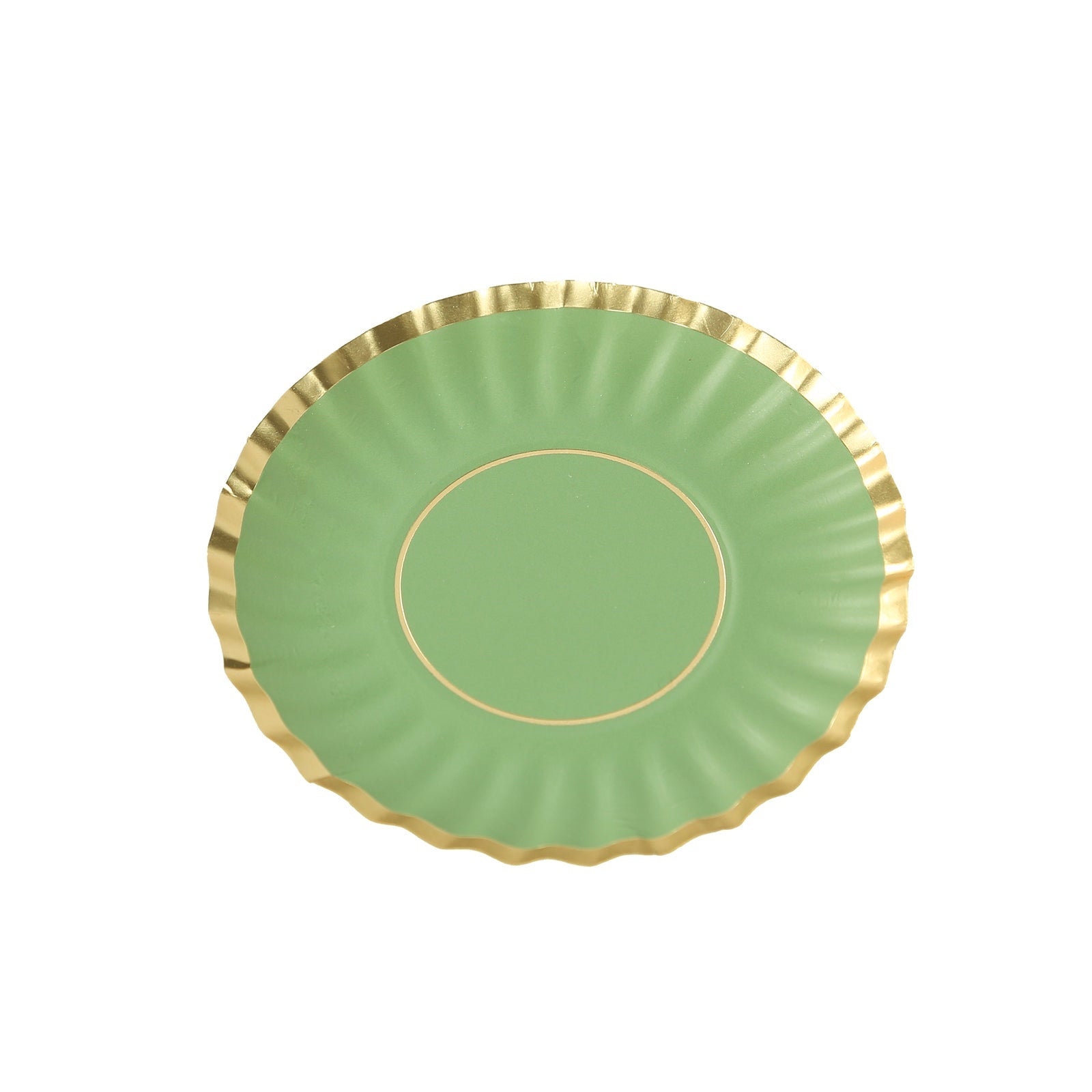 50-Pack Paper 3.5" Round Party Plates in Dusty Sage Green with Gold Scalloped Rim for Tapas, Appetizers & Finger Foods