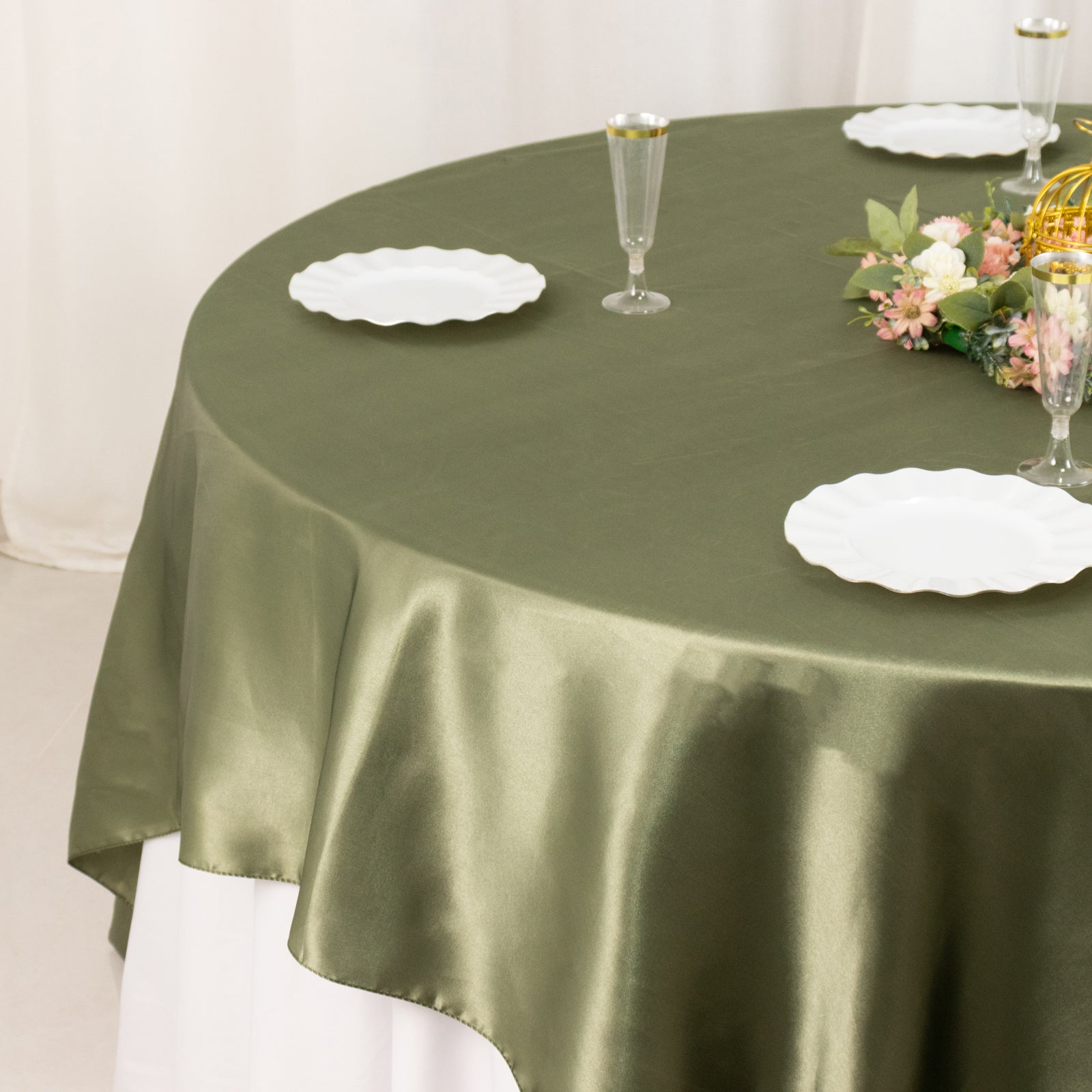 Satin 90"x90" Table Overlay Square Tablecloth Dusty Sage Green - Smooth Finish Table Topper