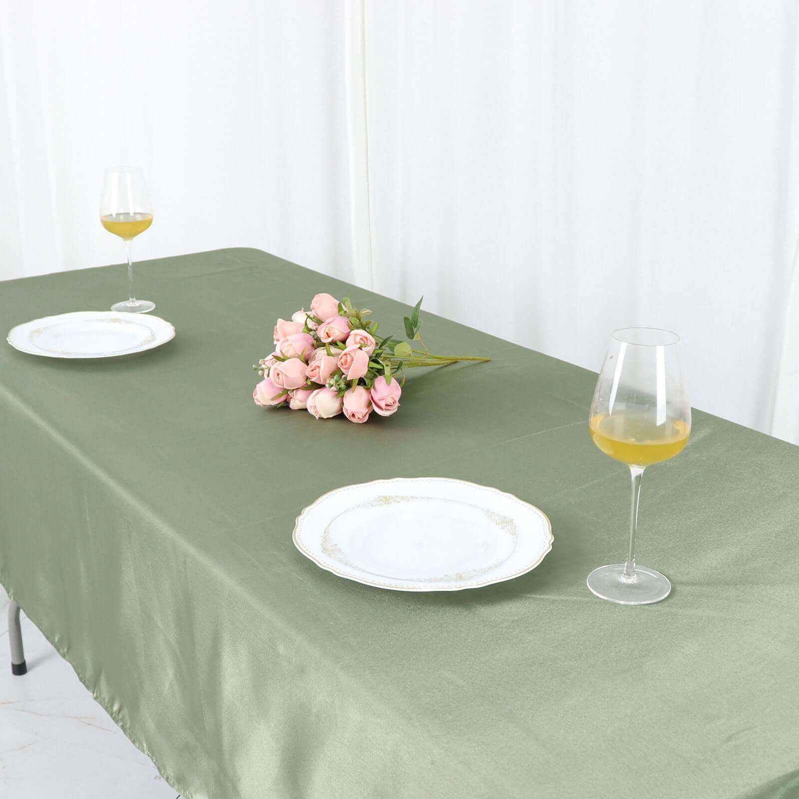 Satin Rectangular 60"x102" Tablecloth Dusty Sage Green - Smooth and Lustrous Table Cover