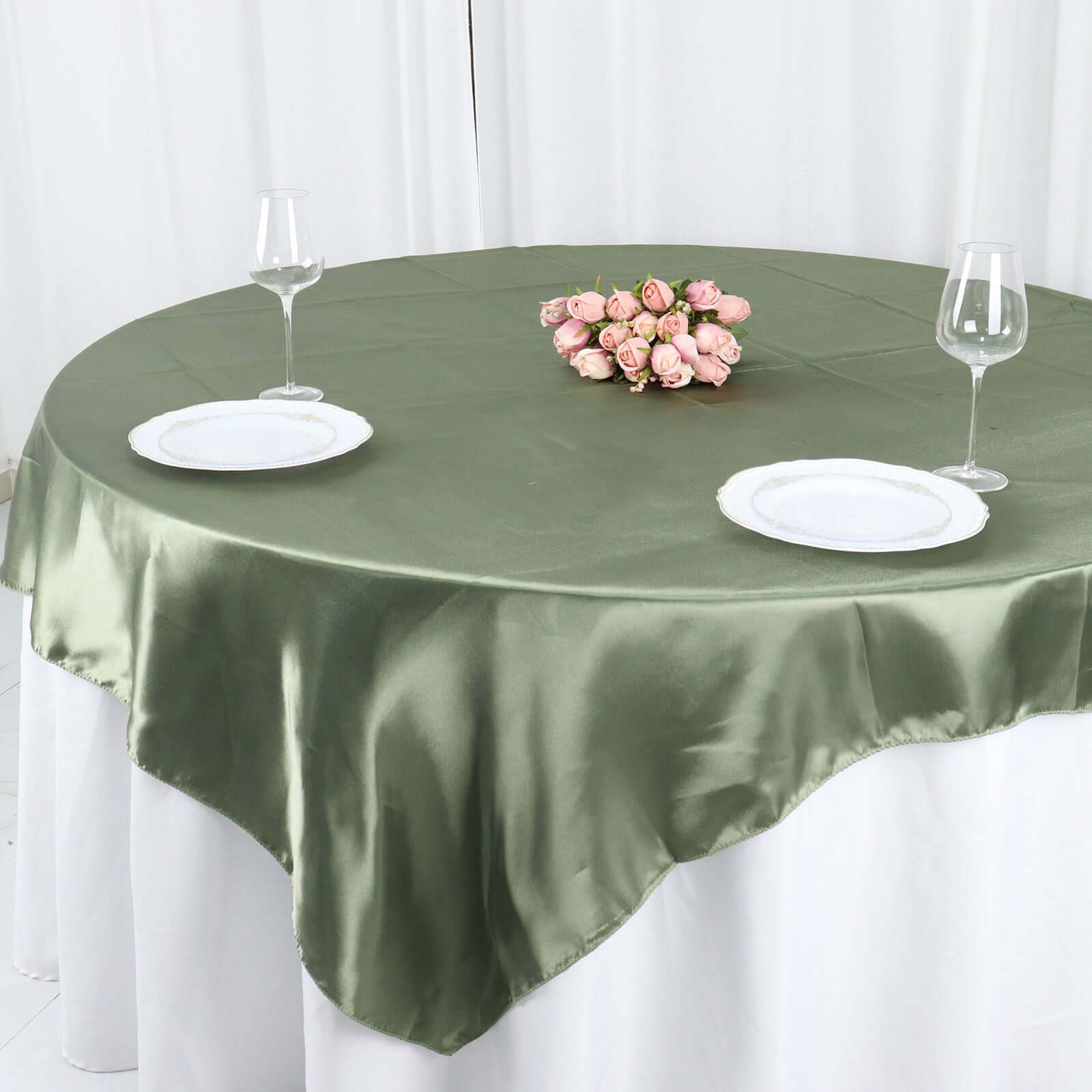 Satin 72"x72" Table Overlay Square Tablecloth Dusty Sage Green - Smooth Finish Table Cover