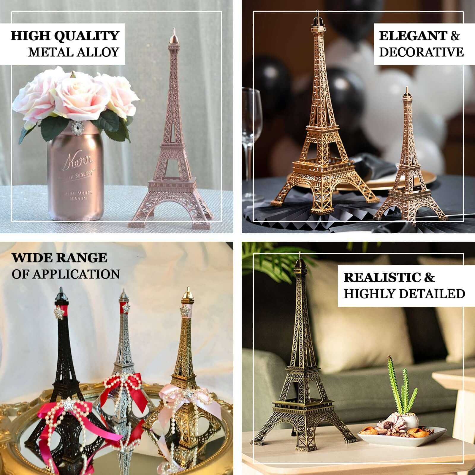 Eiffel Tower Table Centerpiece Metal Silver - Stylish Decorative Cake Topper for Parties & Gatherings 10"