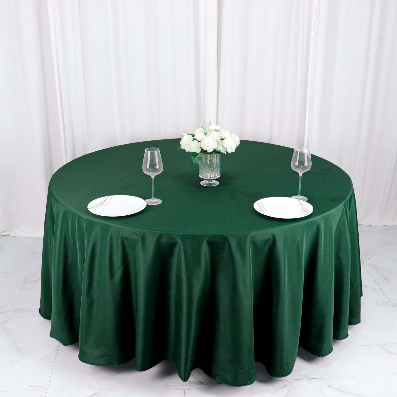 Polyester 120" Round Tablecloth Hunter Emerald Green - Seamless Wrinkle-Resistant Table Cover