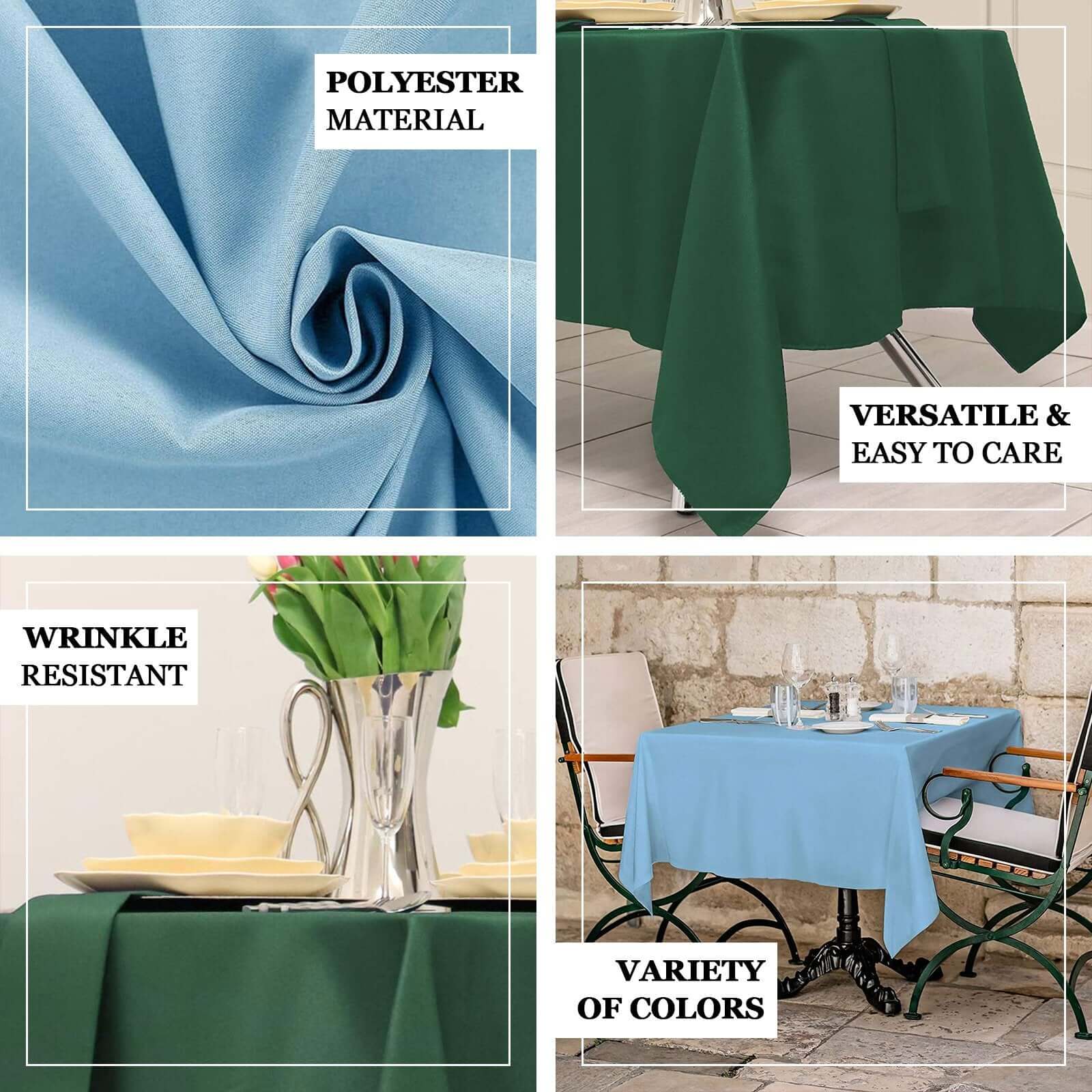 Polyester 70"x70" Table Overlay Square Tablecloth Hunter Emerald Green - Wrinkle-Resistant & Durable Table Cover