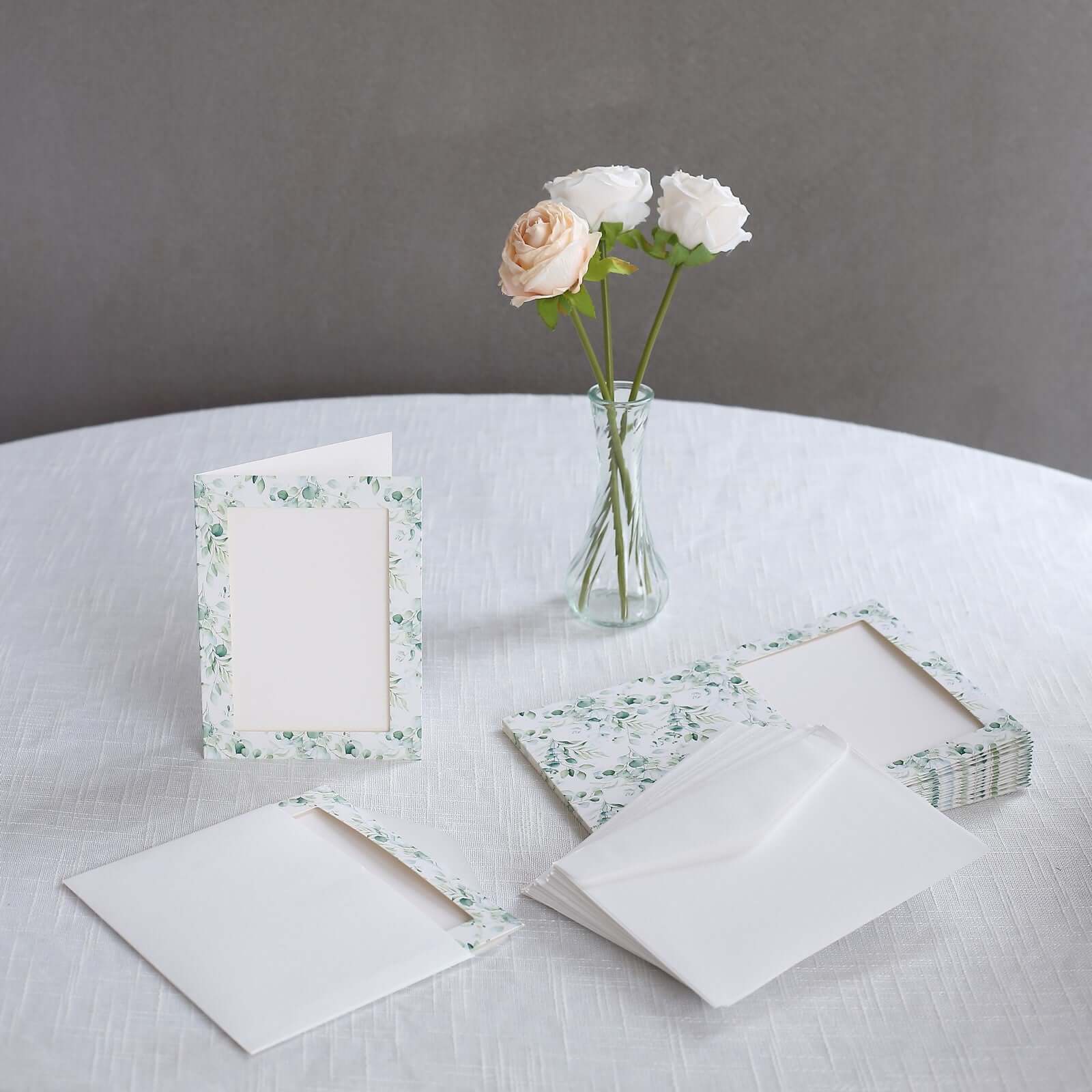 25-Pack Thank You Cards White Green Eucalyptus Leaves Design with Envelopes - Picture Insert Invitation Cards for Parties & Milestones 3.5"x5.5"