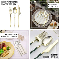 24-Pack Plastic Dessert Forks with Roman Column Handle Gold/Brown - European Style Disposable Utensils 6"