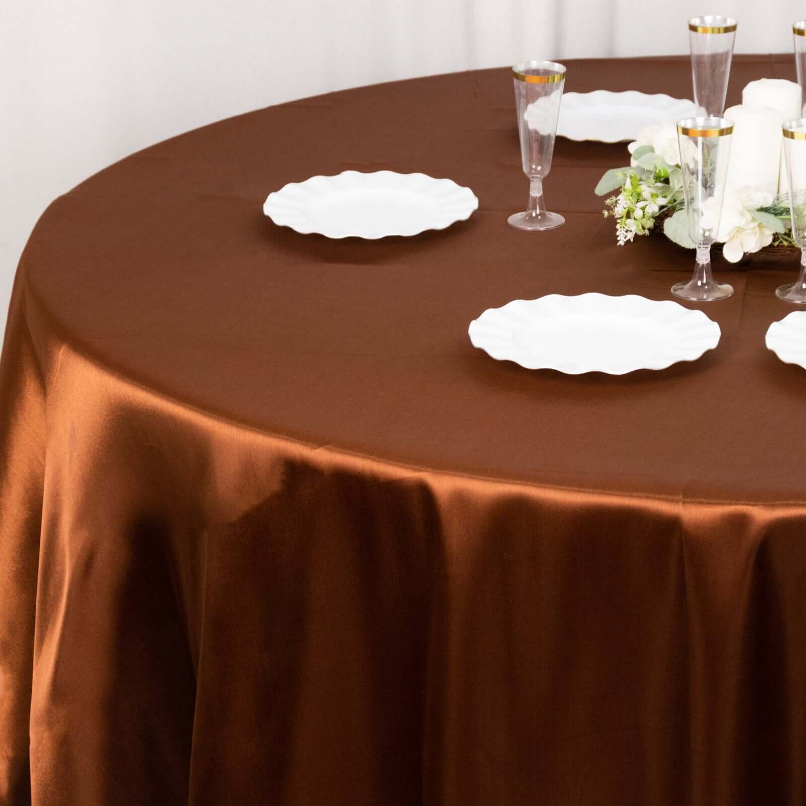 Satin 120" Round Tablecloth Cinnamon Brown - Stylish Seamless Table Cover