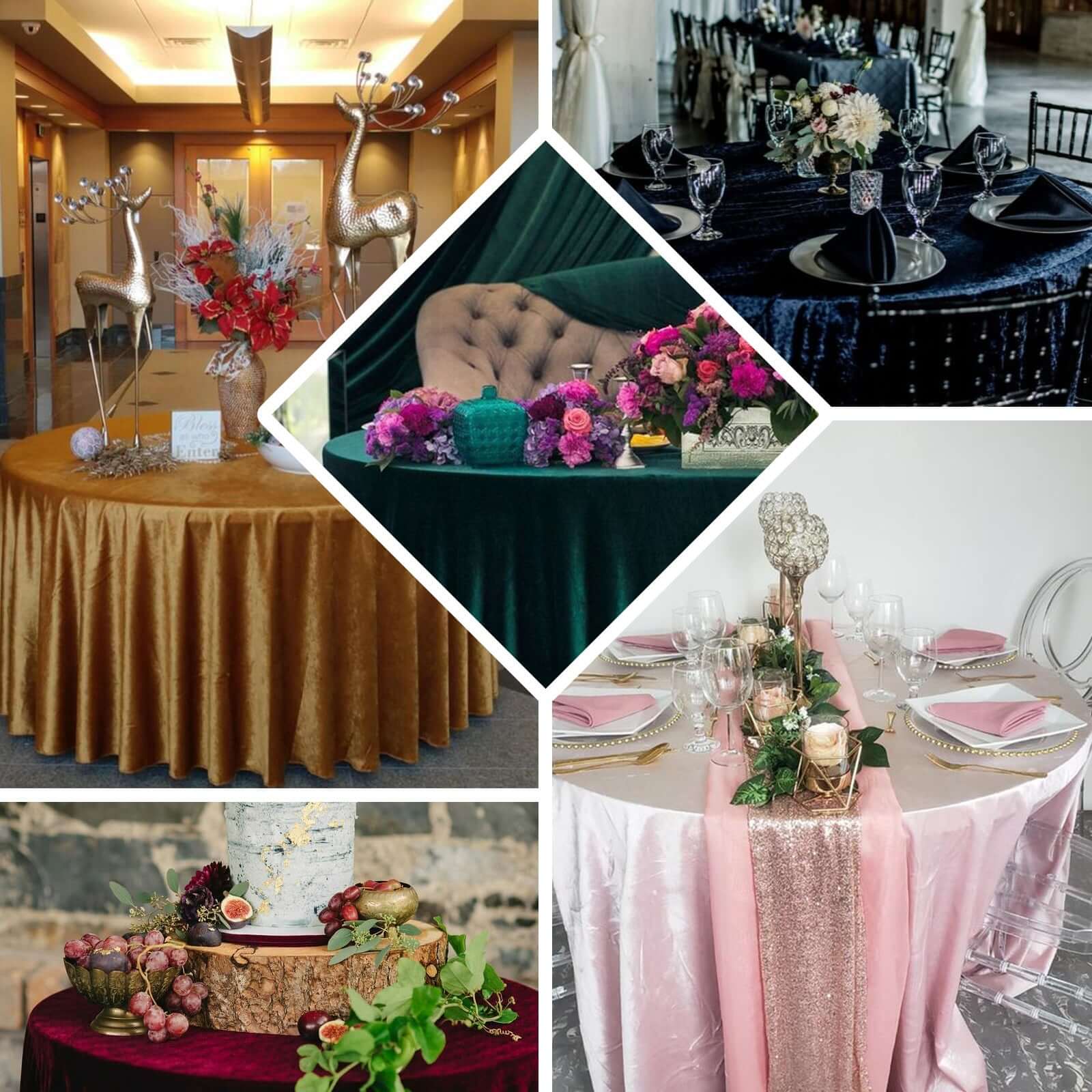 Premium Crushed Velvet 120" Round Tablecloth Fuchsia - Reusable Soft & Stylish Seamless Table Cover