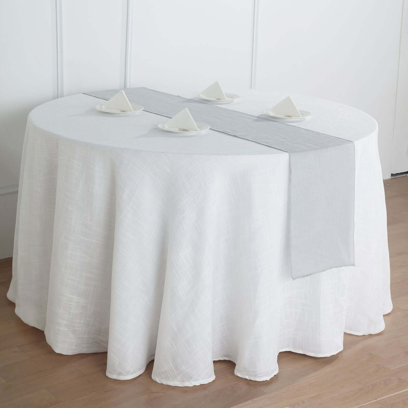 Faux Linen 12"x108" Table Runner Silver - Slubby Textured & Wrinkle Resistant Table Decor