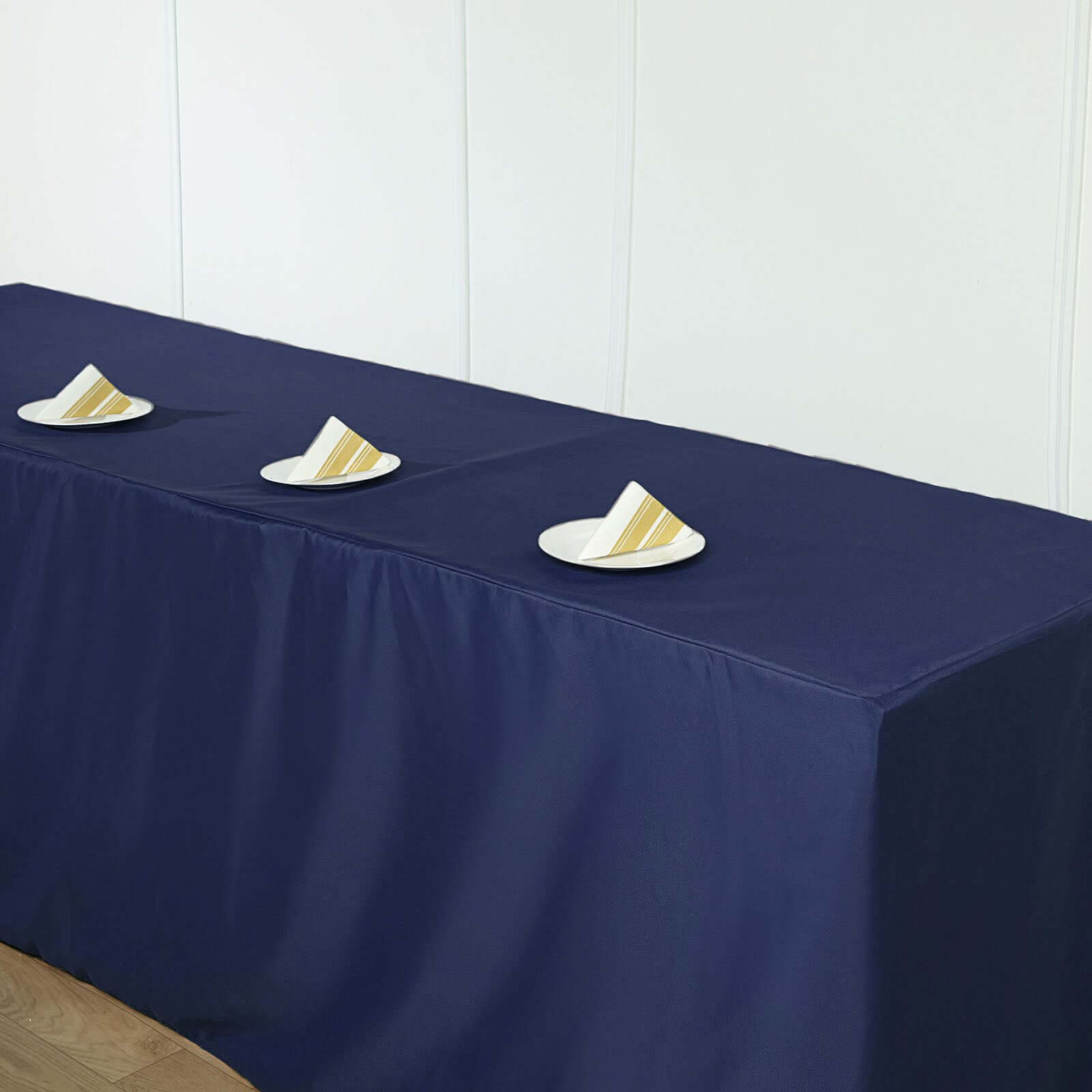 Fitted Polyester 96"x30" Rectangle Tablecloth Navy Blue - Durable and Easy to Maintain Table Cover