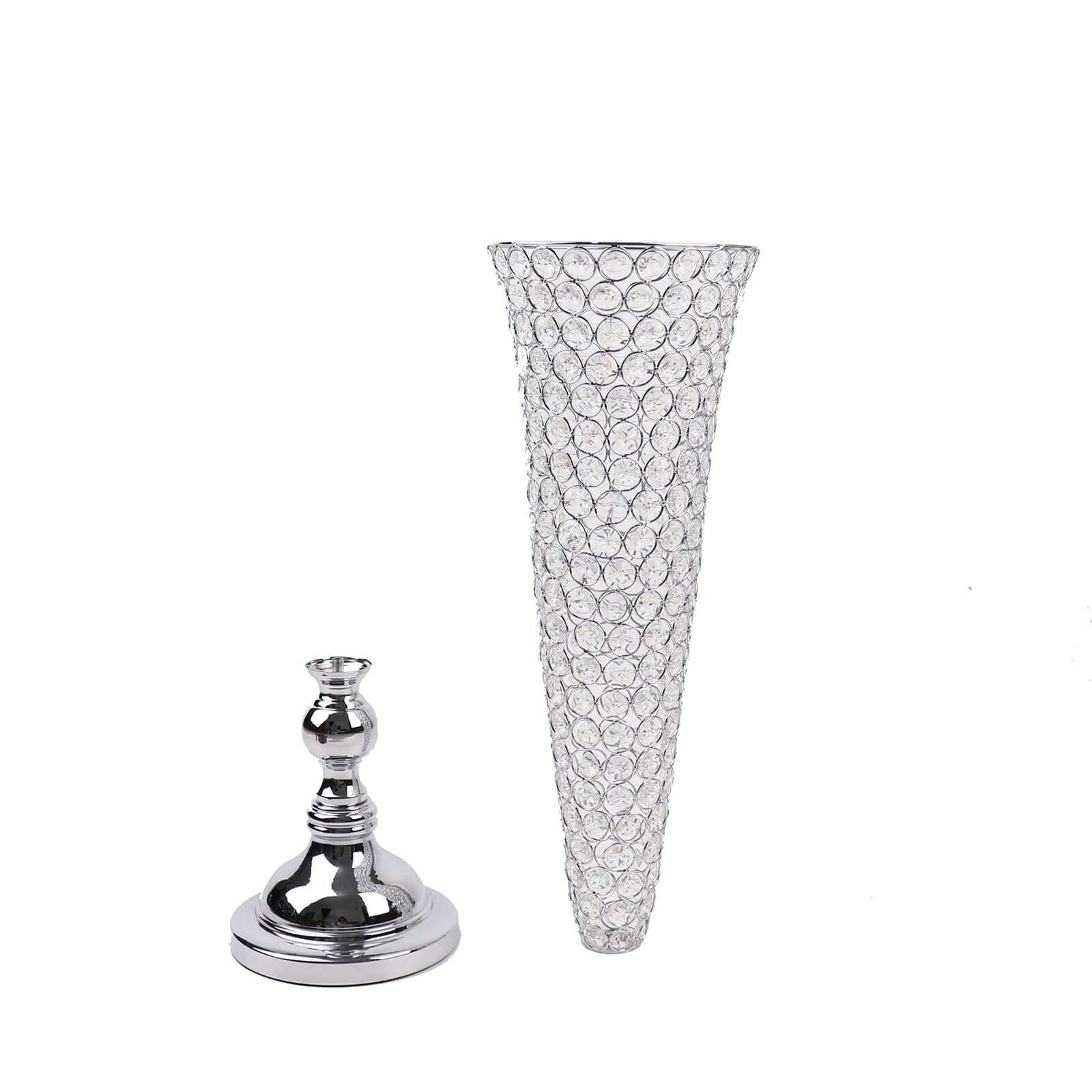 2-Pack Crystal Beaded Trumpet Vase Set Silver - Table Centerpiece for Weddings and Events 32"