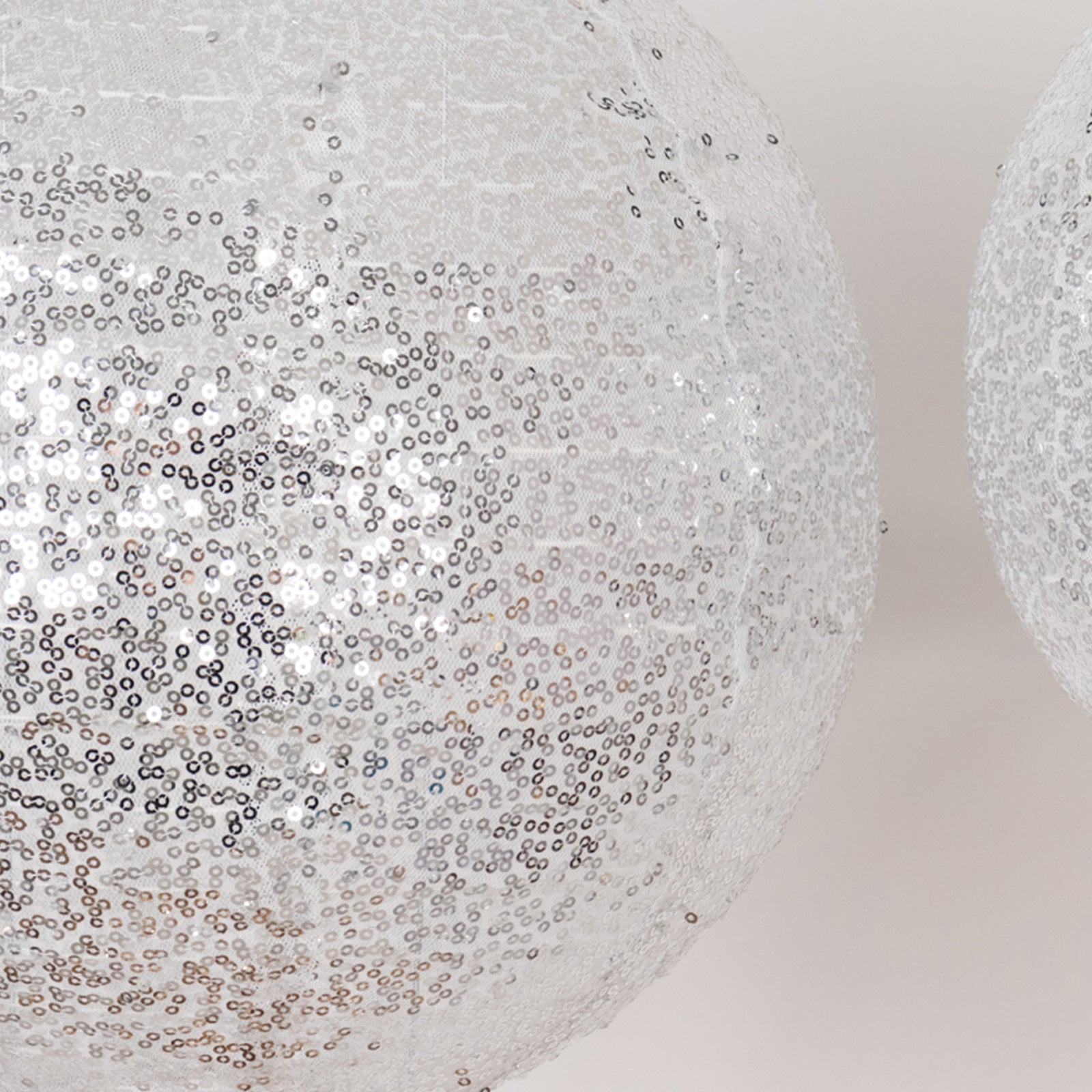 Set of 3 Glitter Silver Sequin Fabric Hanging Lanterns, Decorative Round Foldable Chinese Lantern Lampshades - 8",10",12"