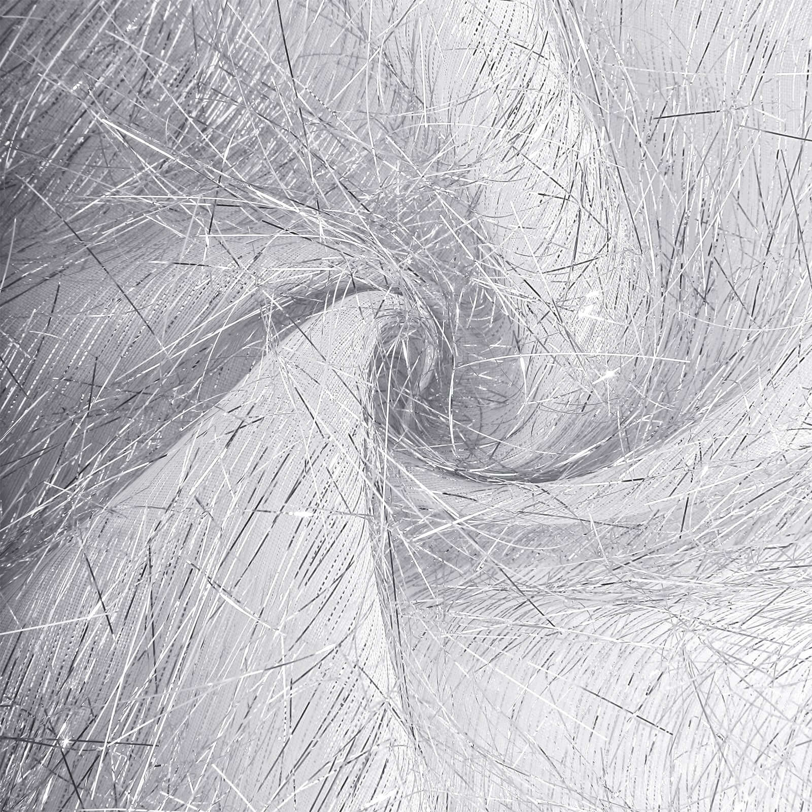 Metallic Tinsel Polyester 12"x108" Table Runner Silver - Shimmery Fringe Shag Table Decor