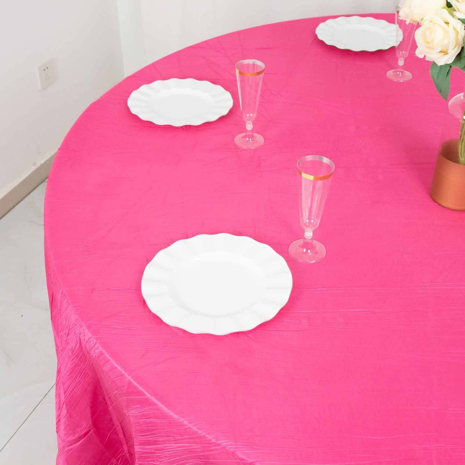 Taffeta 120" Round Tablecloth Fuchsia - Seamless Accordion Crinkle Table Cover