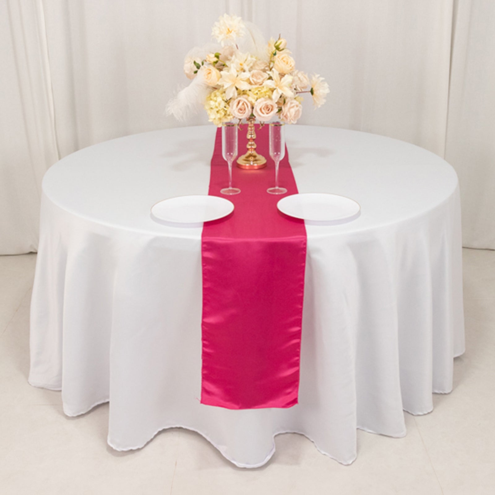 Lamour Satin 12"x108" Table Runner Fuchsia - Smooth & Lustrous Finish