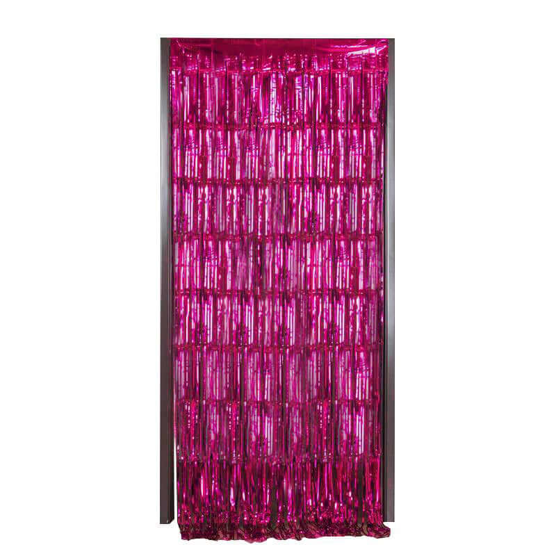 8ft Fuchsia Metallic Tinsel Foil Fringe Doorway Curtain Party Backdrop