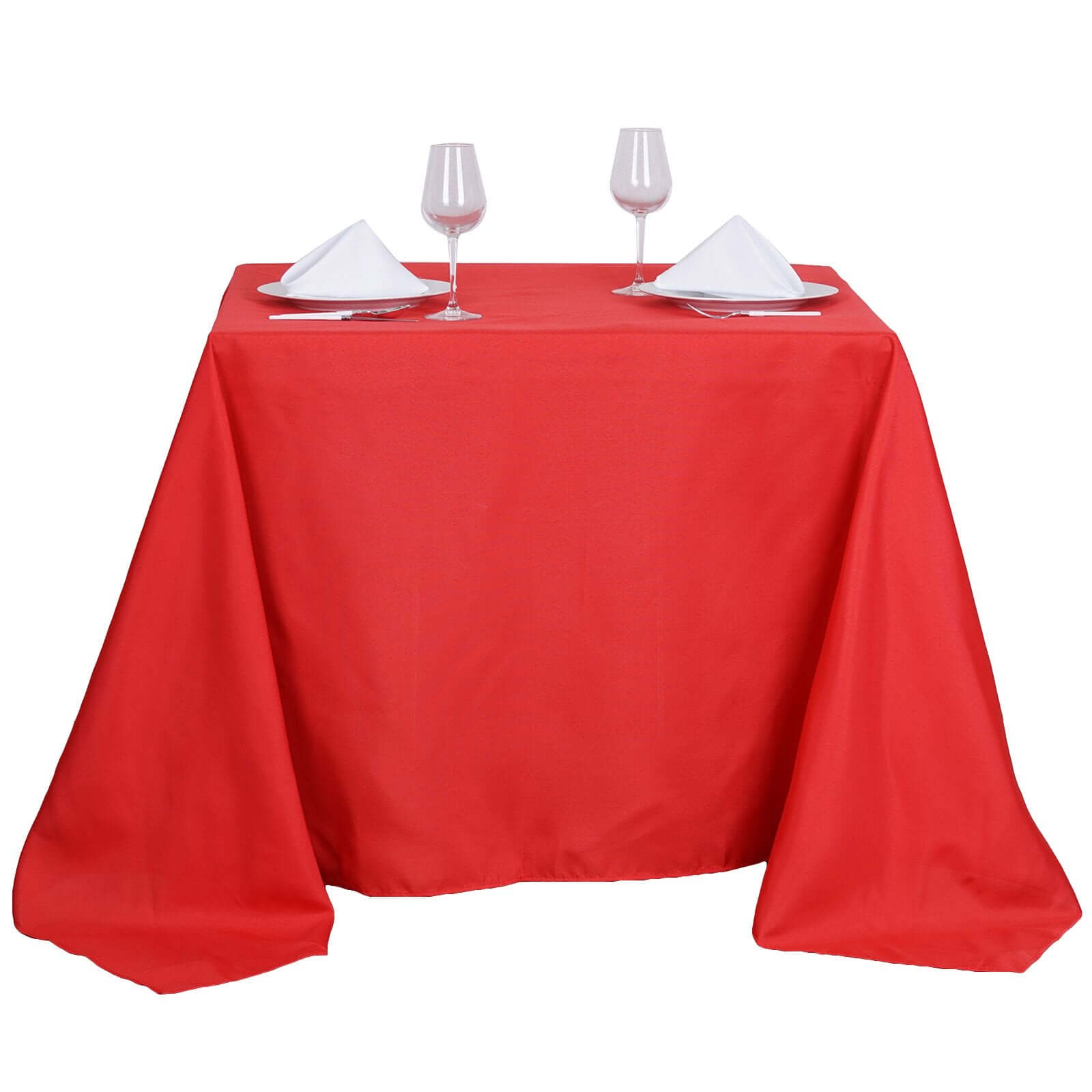 Polyester 90"x90" Table Overlay Square Tablecloth Red - Wrinkle-Resistant & Durable Table Cover
