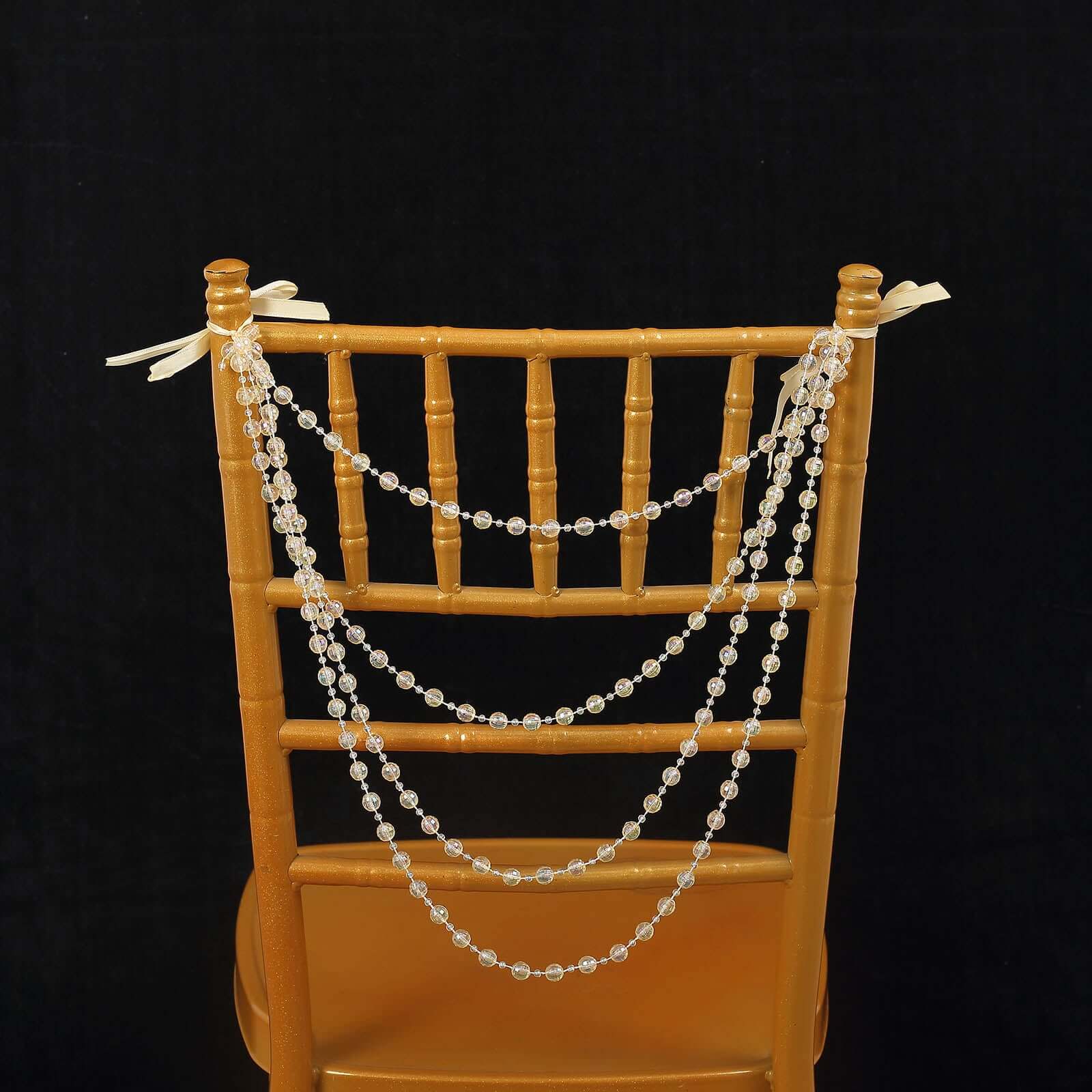 Faux Pearl Beaded 16" Chair Back Garland Sash Amber Gatsby-Inspired Style - Pre-Tied Chic Wedding Decor for Chiavari Chairs