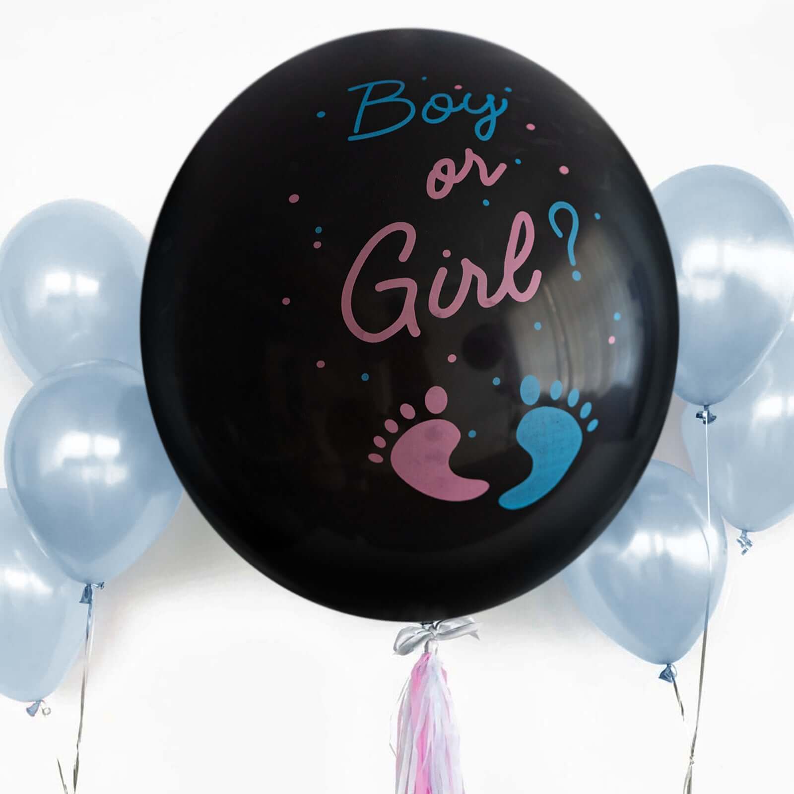 24" Gender Reveal Blue Confetti Filled Boy Or Girl Print Latex Balloon