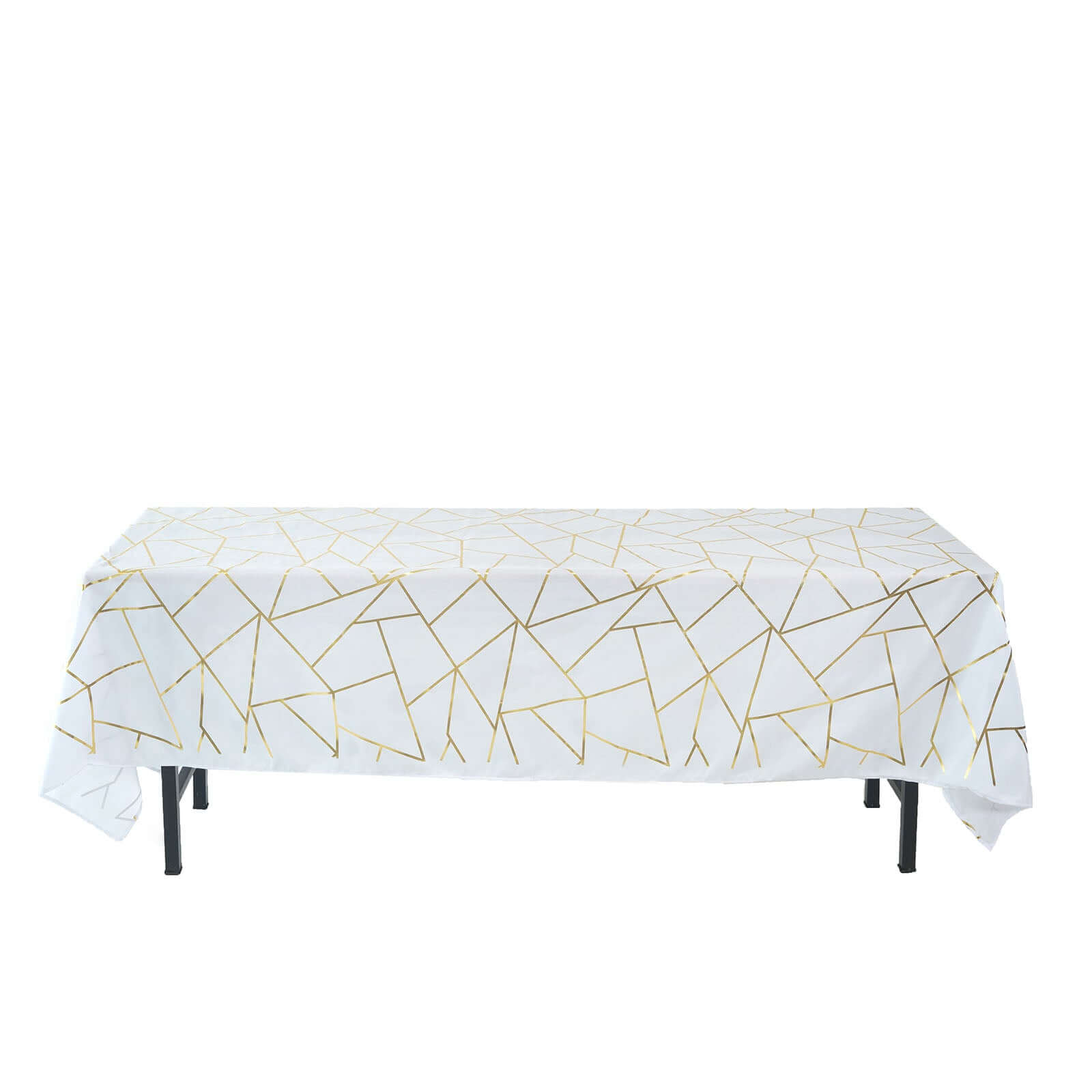 Polyester 60"x102" Rectangle Tablecloth White with Gold Foil Geometric Pattern - Wrinkle-Resistant and Durable Table Cover for Weddings & Events