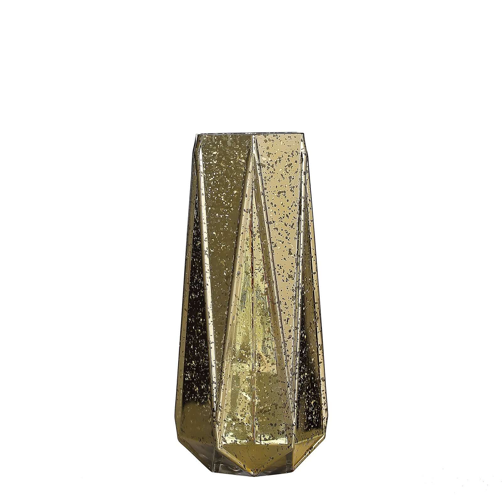 2-Pack Mercury Glass Vases Geometric Design Gold - Stylish Wedding Floral Centerpieces 8"