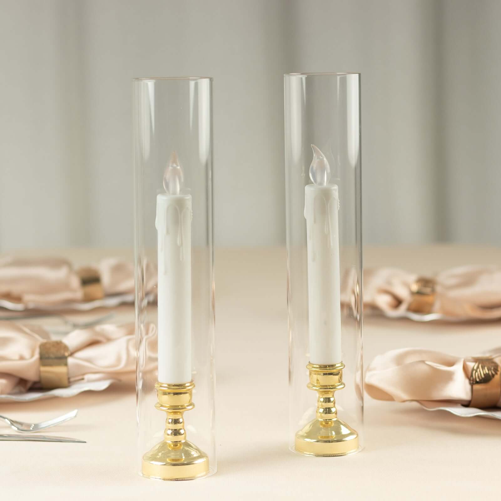 2-Pack Glass Pillar Hurricane Candle Shades - Clear Chimney Tube with 2.25" Wide Open Ends 12"
