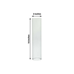 2-Pack Clear Ribbed Glass Hurricane Shades Open End Design - Stylish Candelabra Pillar Candle Holder Table Centerpiece 14"