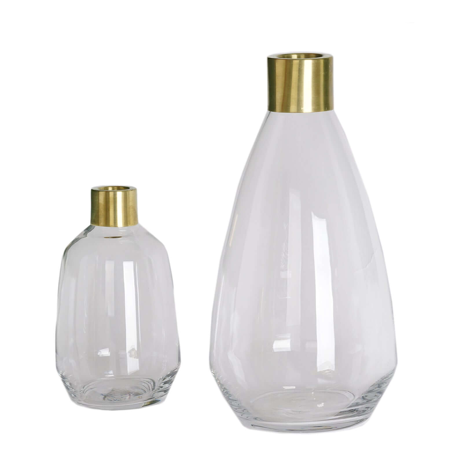 2-Pack Glass Flower Vases Teardrop Design Clear with Gold Metal Top - Stylish Event Table Centerpieces 14"