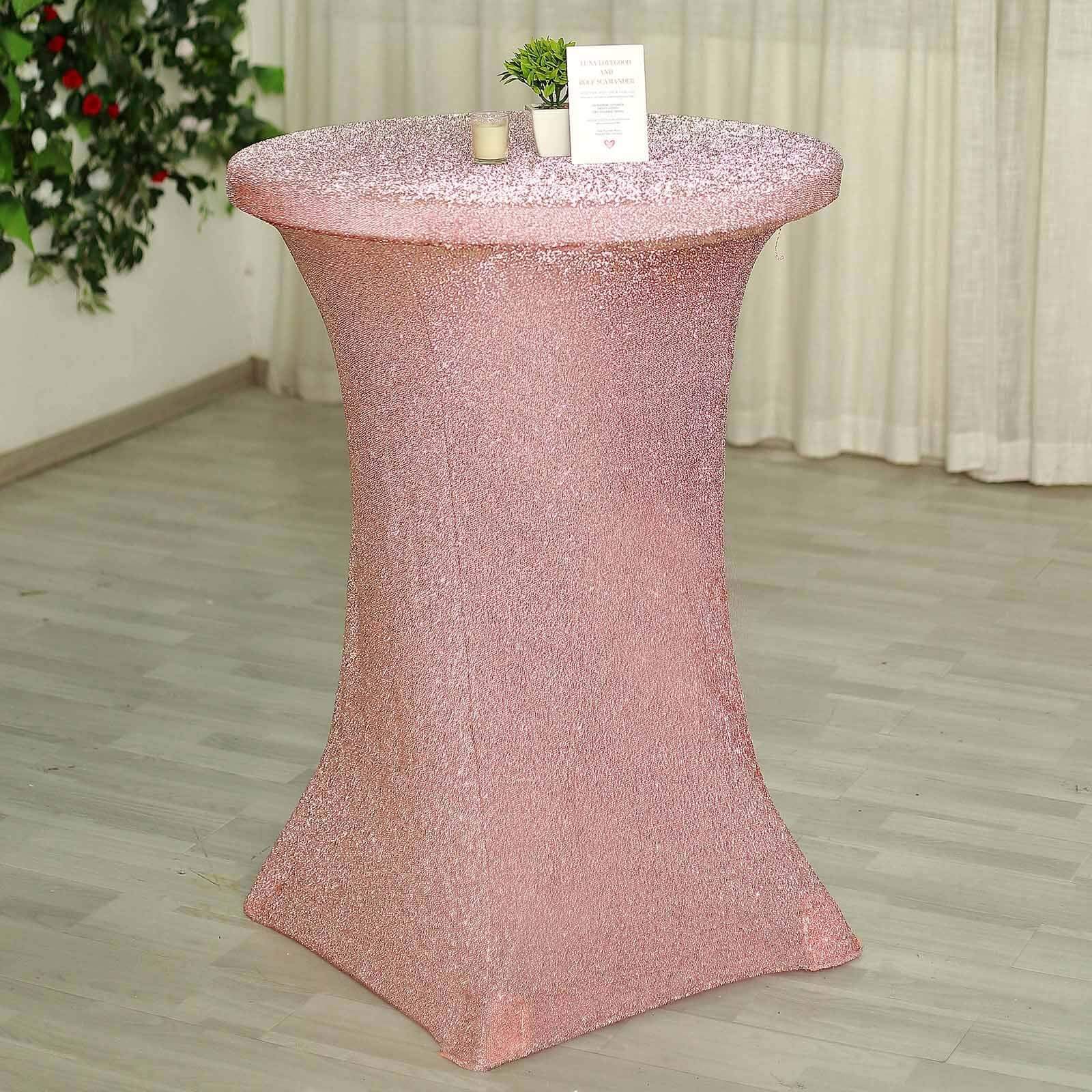 Metallic Spandex 36" Fitted Glitter Round Cocktail Table Cover Rose Gold - Stretch Fit for High Top Tables