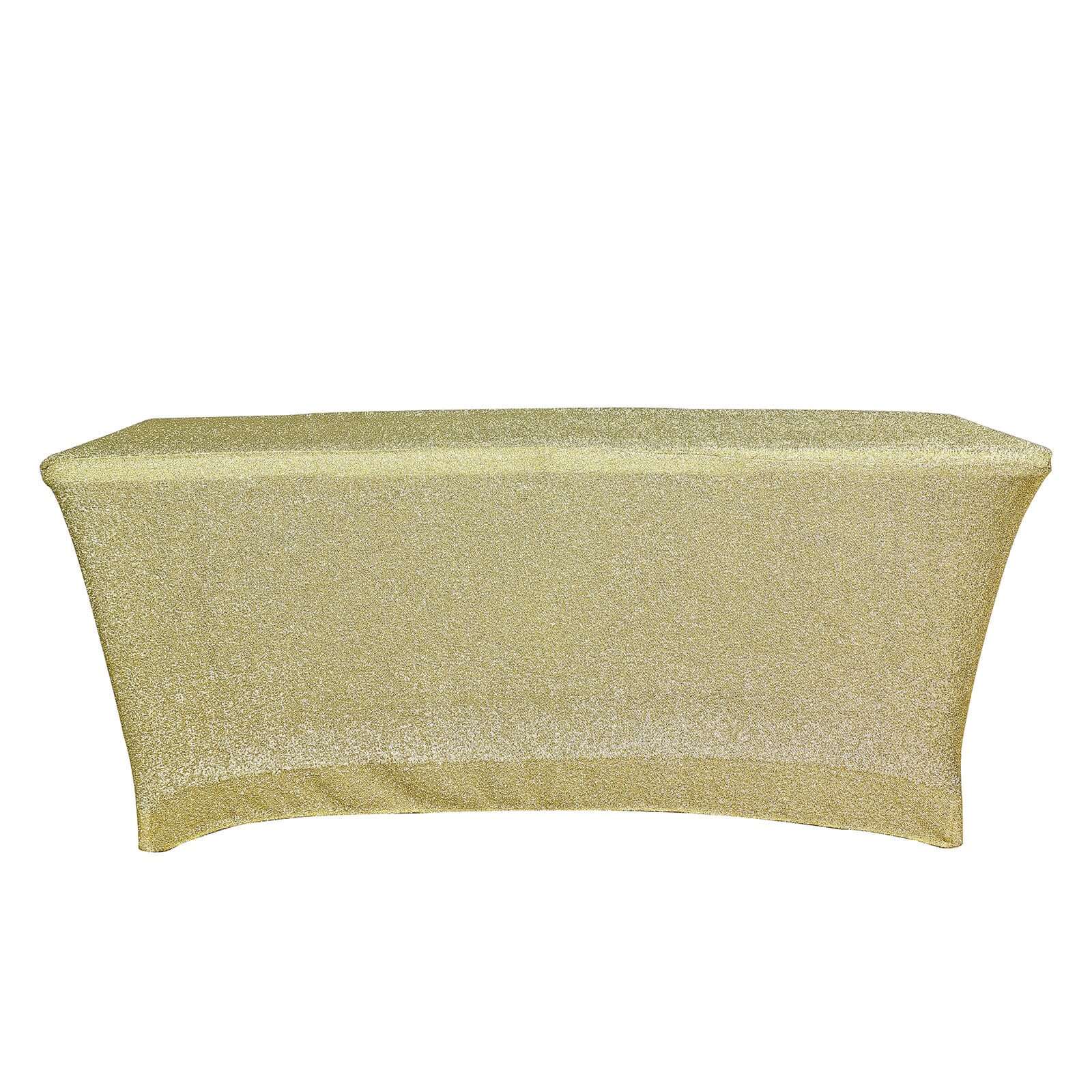 Shimmer Tinsel Spandex 72"x30" Rectangle Tablecloth Metallic Champagne Glittered Shiny Stretch Table Cover