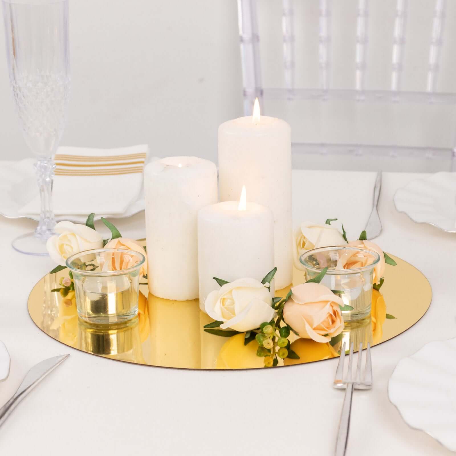 10-Pack Dining Plate Chargers Decorative Acrylic Mirror Gold Round - Lightweight Event Display 13"