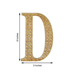 Decorative Rhinestone Alphabet "D" Letter Stickers, Glitter Adhesive Craft Letters Gold DIY Sparkle Embellishments 8"