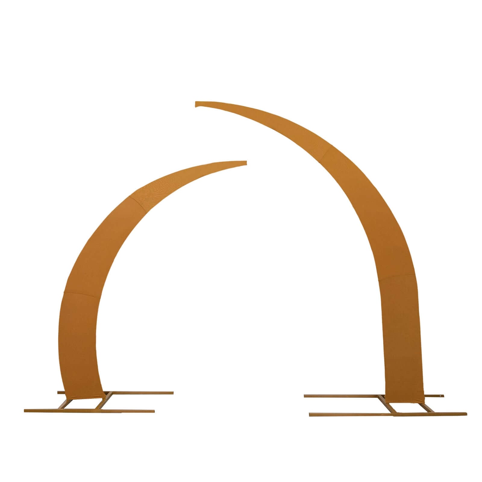 Set of 2 Gold Spandex Half Crescent Moon Backdrop Stand Covers, Custom Fitted Wedding Arch Cover for Curved Arbor Flower Balloon Frame