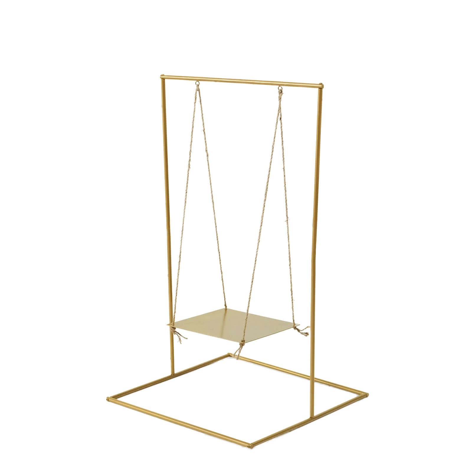 Metal Cake Swing Stand with Jute Rope Gold - Chic Hanging Dessert Display Centerpiece for Upscale Event Table Decor 3ft Tall