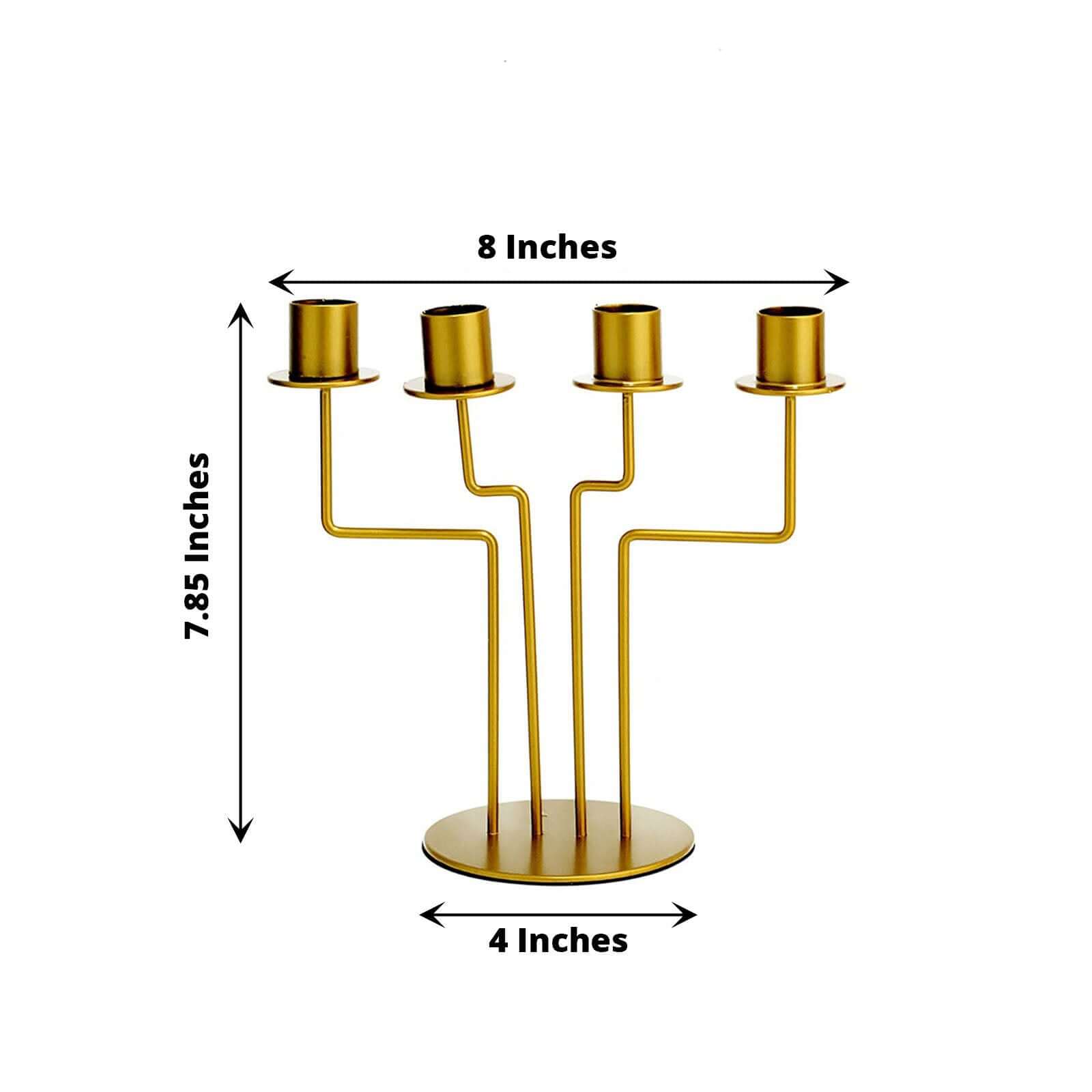 2-Pack Geometric Taper Candelabra 4 Arm Design Gold Metal Decorative Centerpiece - Perfect for Events 8"