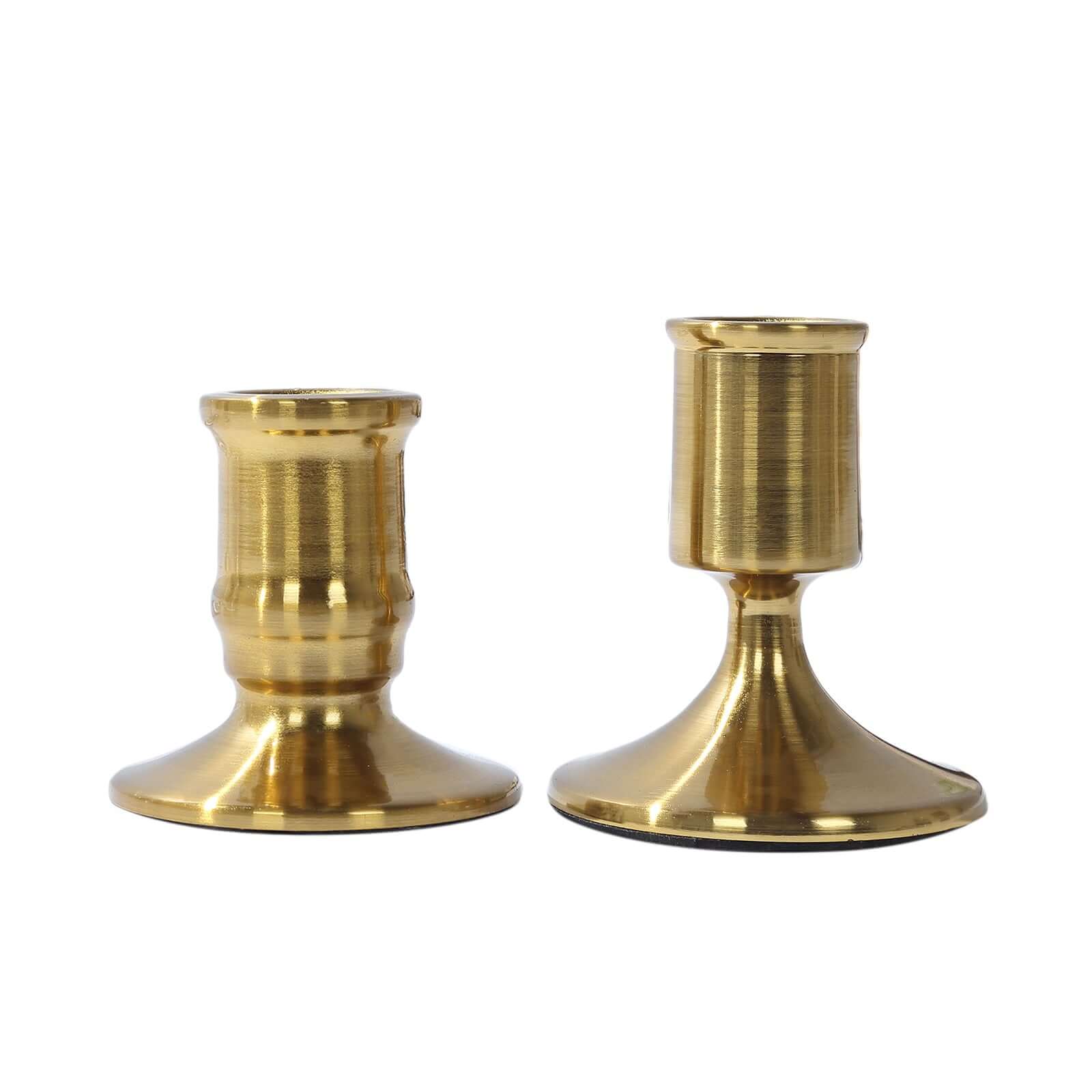 Set of 4 Metal Taper Candle Holders Vintage Gold with Sturdy Round Base - Traditional Pillar Candlestick Holders 2.5", 3"