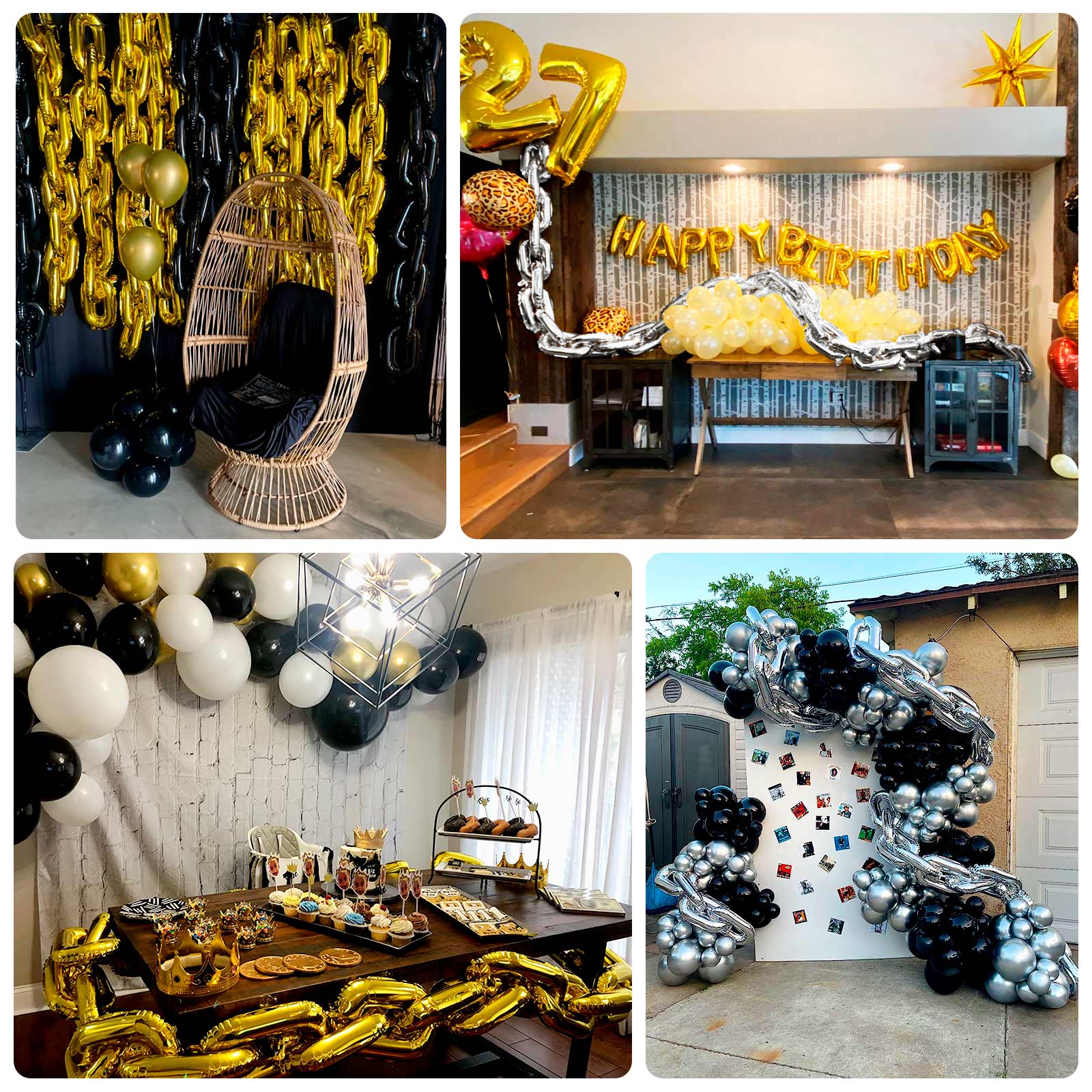 16ft Jumbo Chain Link Balloons in Gold, 30pack Durable Foil Chain Balloons for 90s Hip Hop Party Decorations, Event Decor