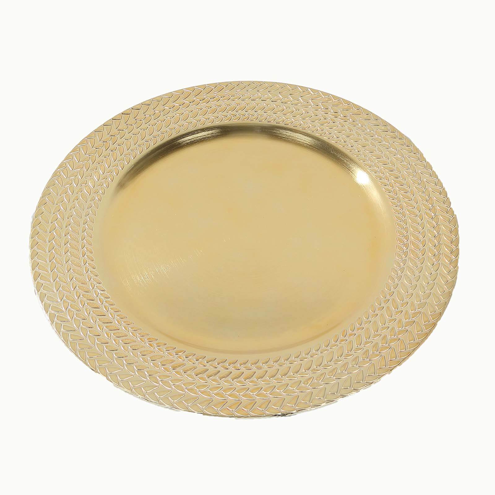 6-Pack Acrylic Round Charger Plates 13" in Gold with Wheat Pattern Rim, Stylish Dinner Party Charger Tableware
