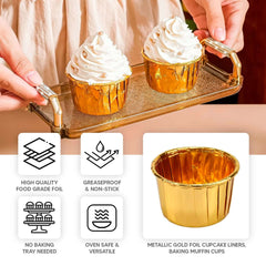 48-Pack Cupcake Liners Metallic Gold - Sturdy & Oil Proof Dessert Baking Muffin Cake Ramekin Cups 3oz
