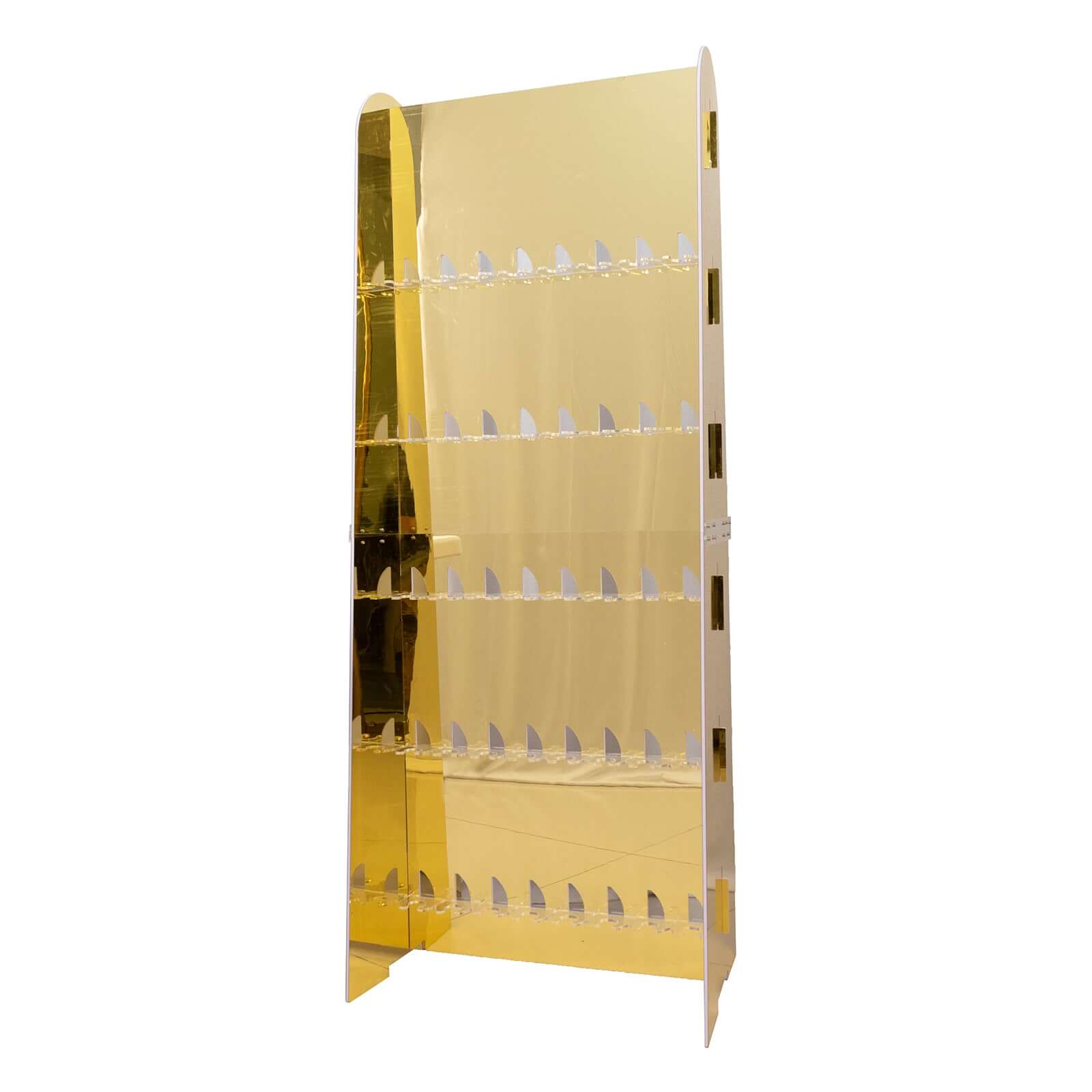 5-Tier Champagne Wall Glass Holder in Gold Mirror Finish, 40 Stemware Rack Cocktail Display Drink Organizer for Classy Events & Banquets 5ft