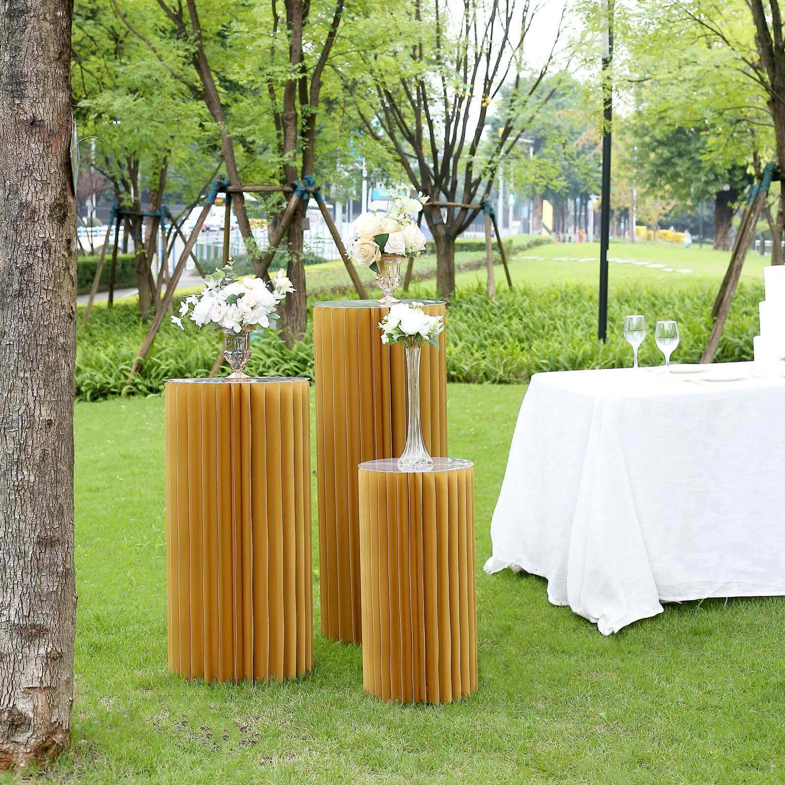 24" Gold Cylinder Display Column Stand, Pillar Pedestal Stand With Top Plate