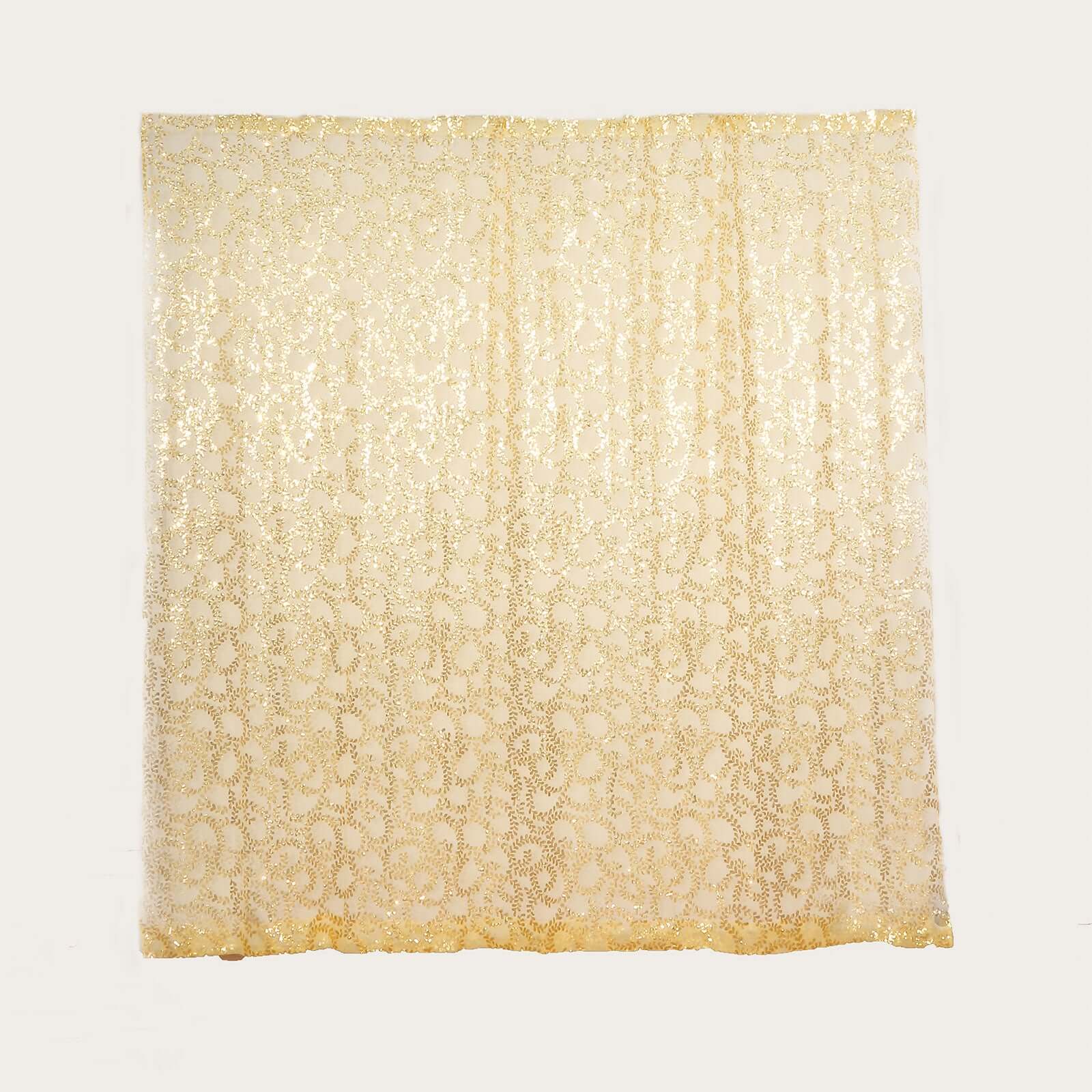 8ftx8ft Gold Embroider Sequin Event Curtain Drapes, Sparkly Sheer Backdrop Event Panel With Embroidery Leaf