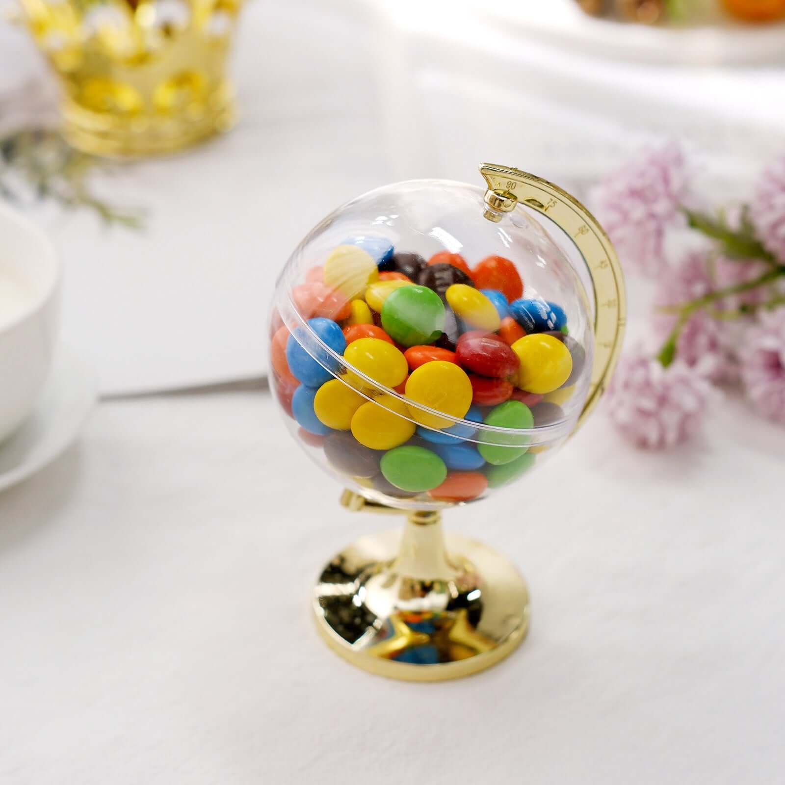 12-Pack Fillable Mini Globe Candy Container Clear Gold - Stylish Candy Treat Favor Containers 4.5"