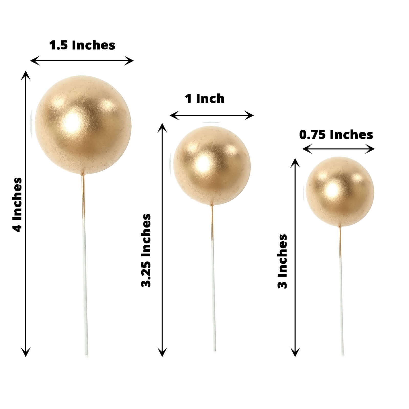 12 Pcs Cake Topper Picks Faux Pearl Ball Design Gold - Foam Balloon DIY Cupcake Decor Supplies Assorted Sizes