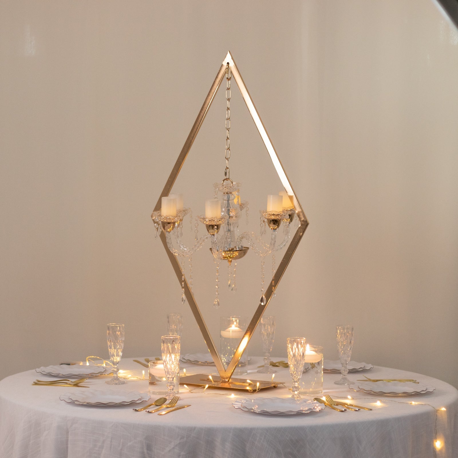 Gold 6-Arm Acrylic Candelabra Centerpiece – 45" Tall Diamond Frame Table Décor with Candle Holders