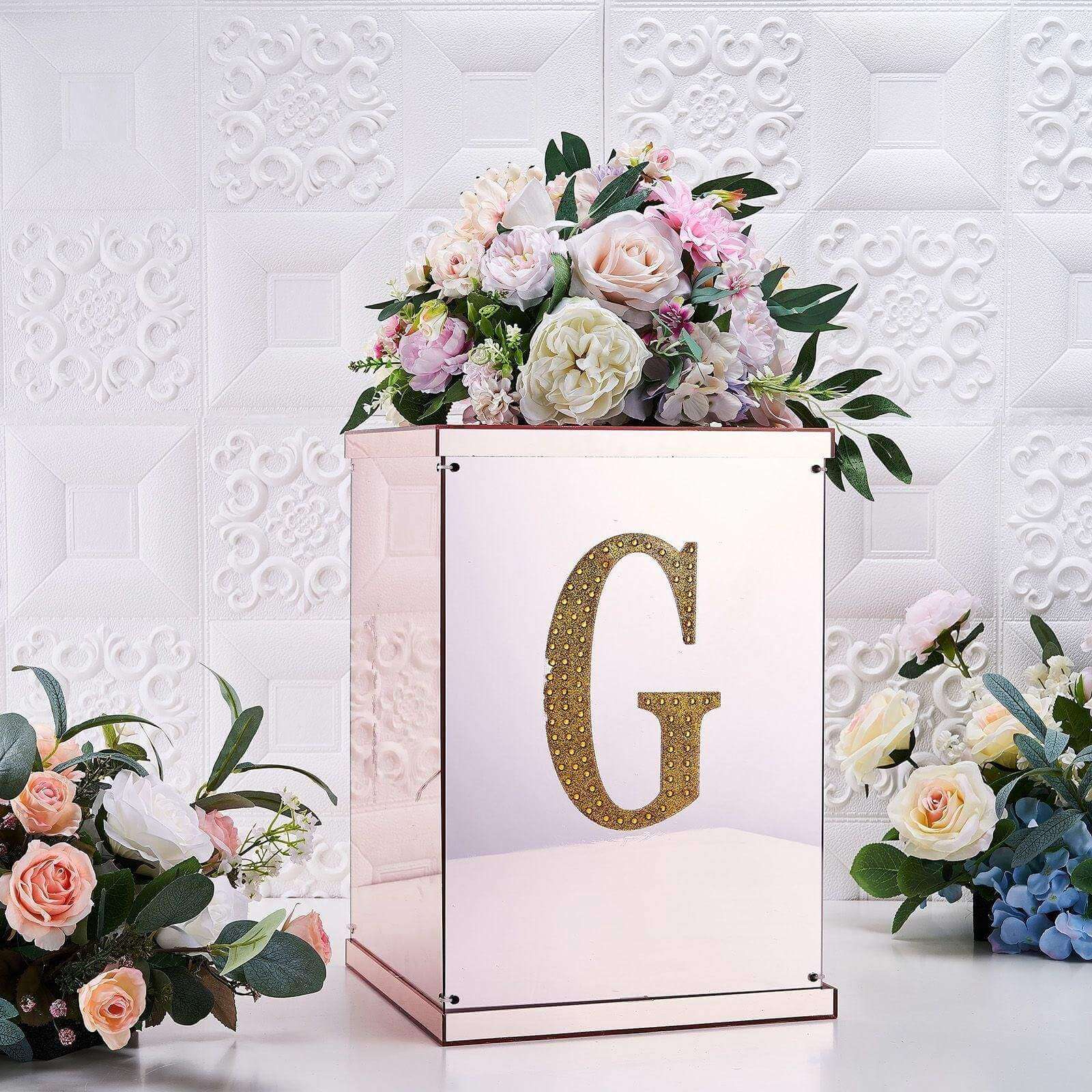 Decorative Rhinestone Alphabet "G" Letter Stickers, Glitter Adhesive Craft Letters Gold DIY Sparkle Embellishments 8"